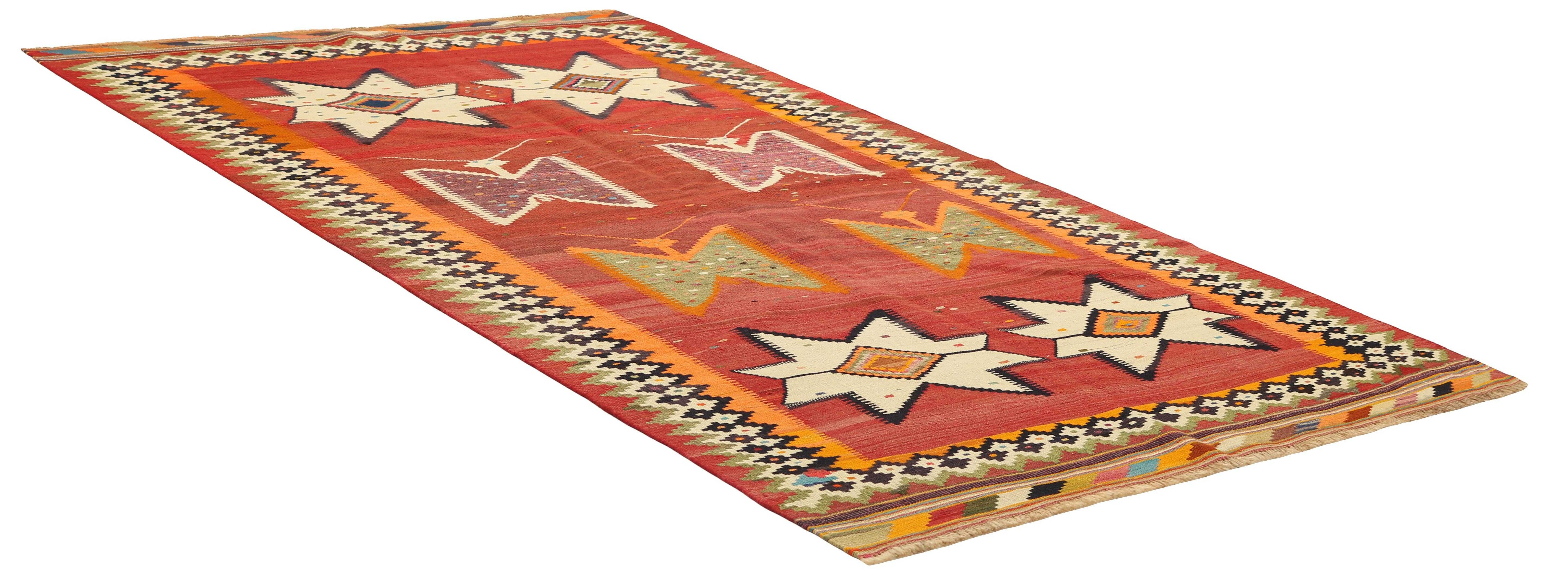 Authentic persian kelim flatweave rug with traditional stripe design in multicolour