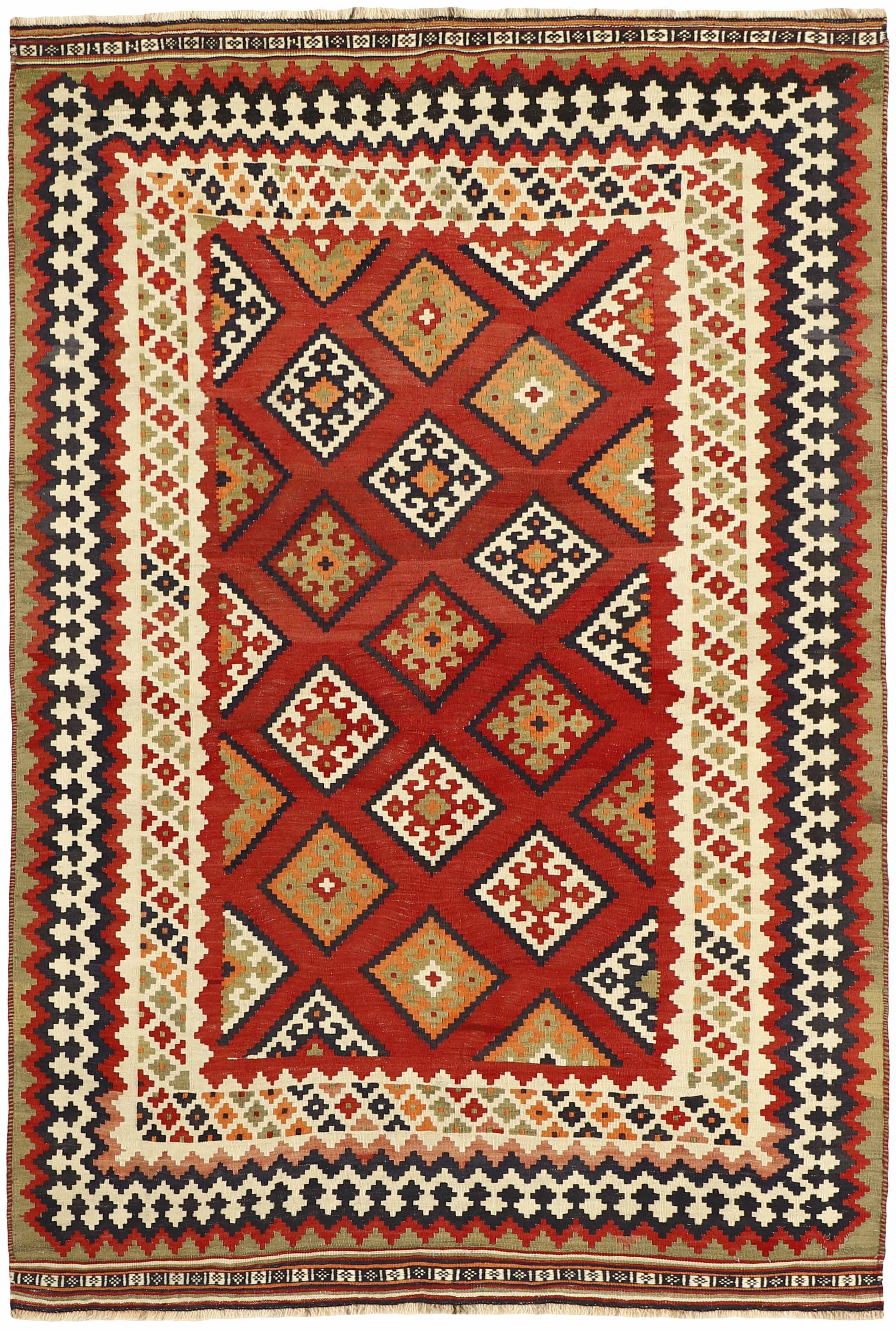 Authentic persian kelim flatweave rug with traditional stripe design in multicolour
