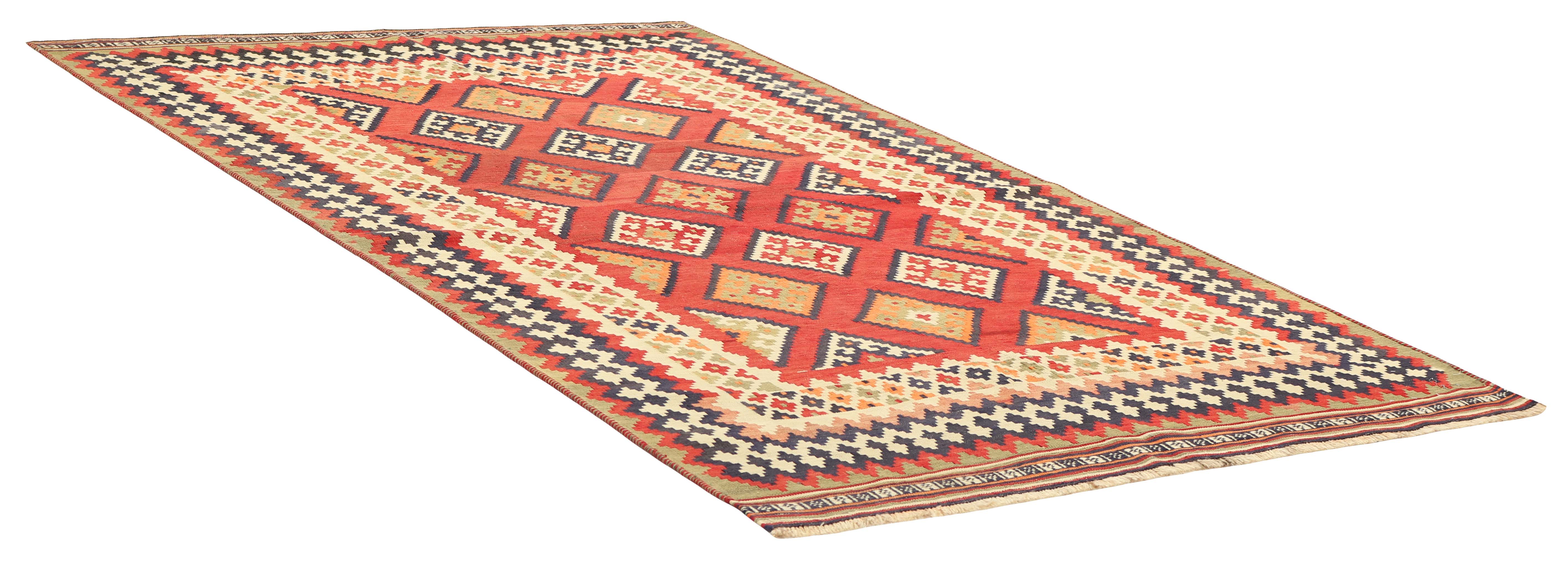 Authentic persian kelim flatweave rug with traditional stripe design in multicolour