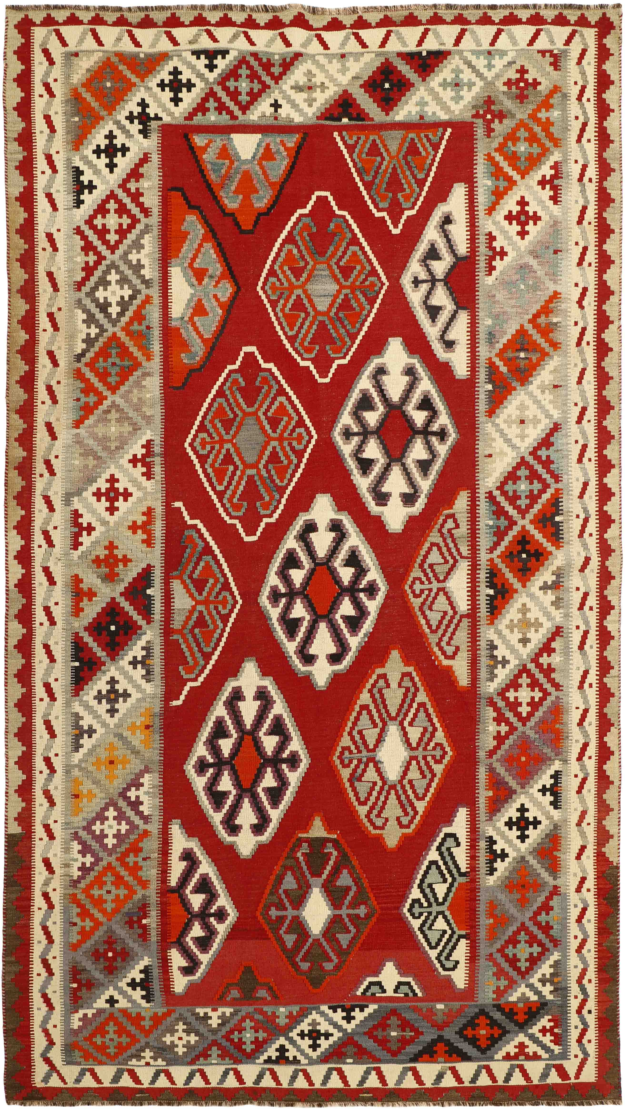 Authentic persian kelim flatweave rug with traditional stripe design in multicolour
