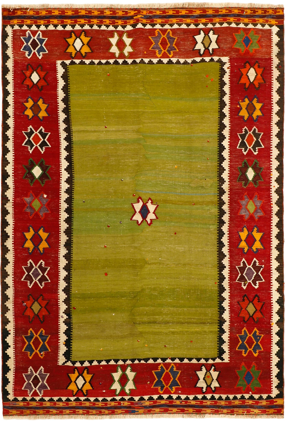 Authentic persian kelim flatweave rug with traditional stripe design in multicolour