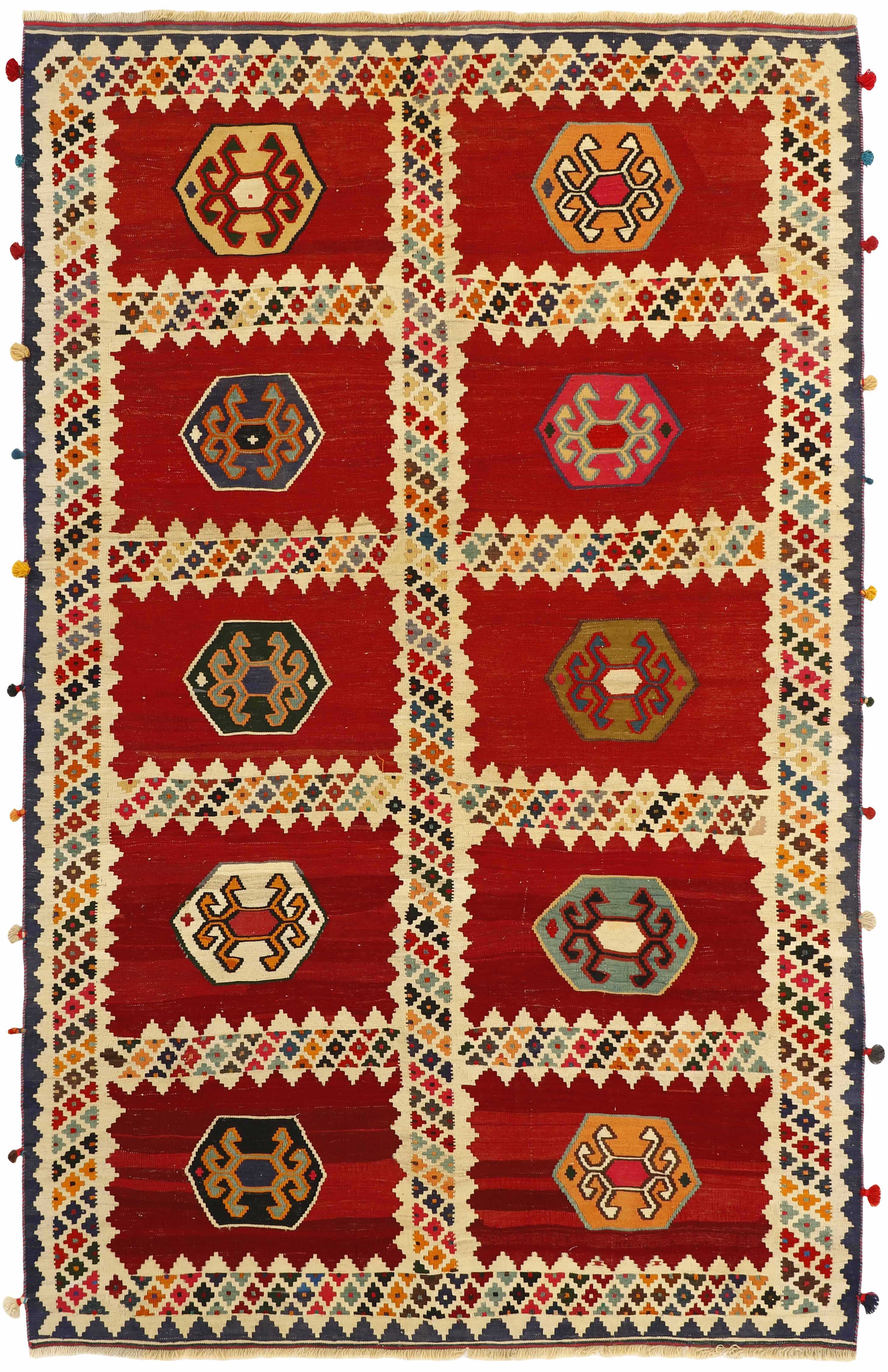 Authentic persian kelim flatweave rug with traditional stripe design in multicolour