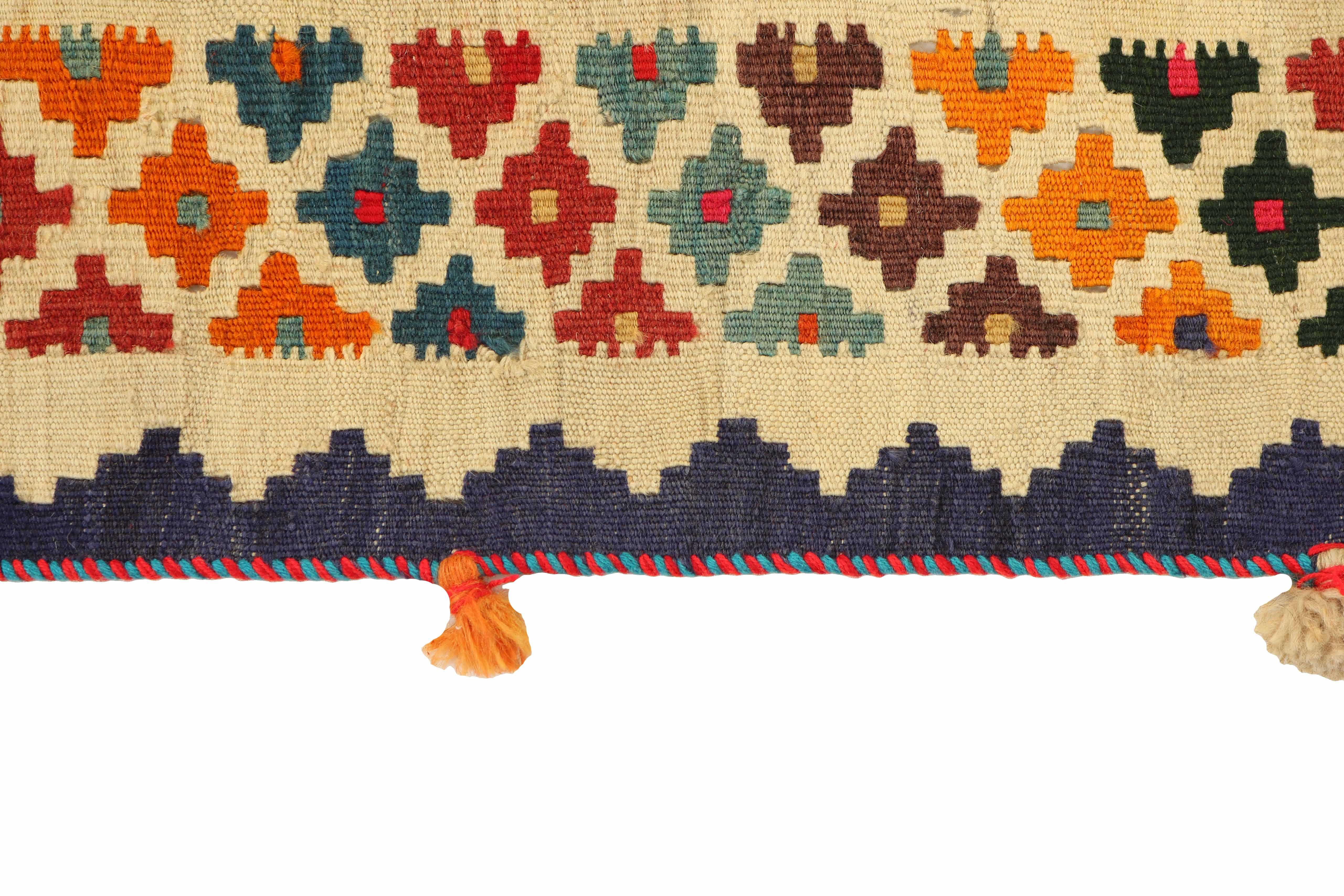 Authentic persian kelim flatweave rug with traditional stripe design in multicolour