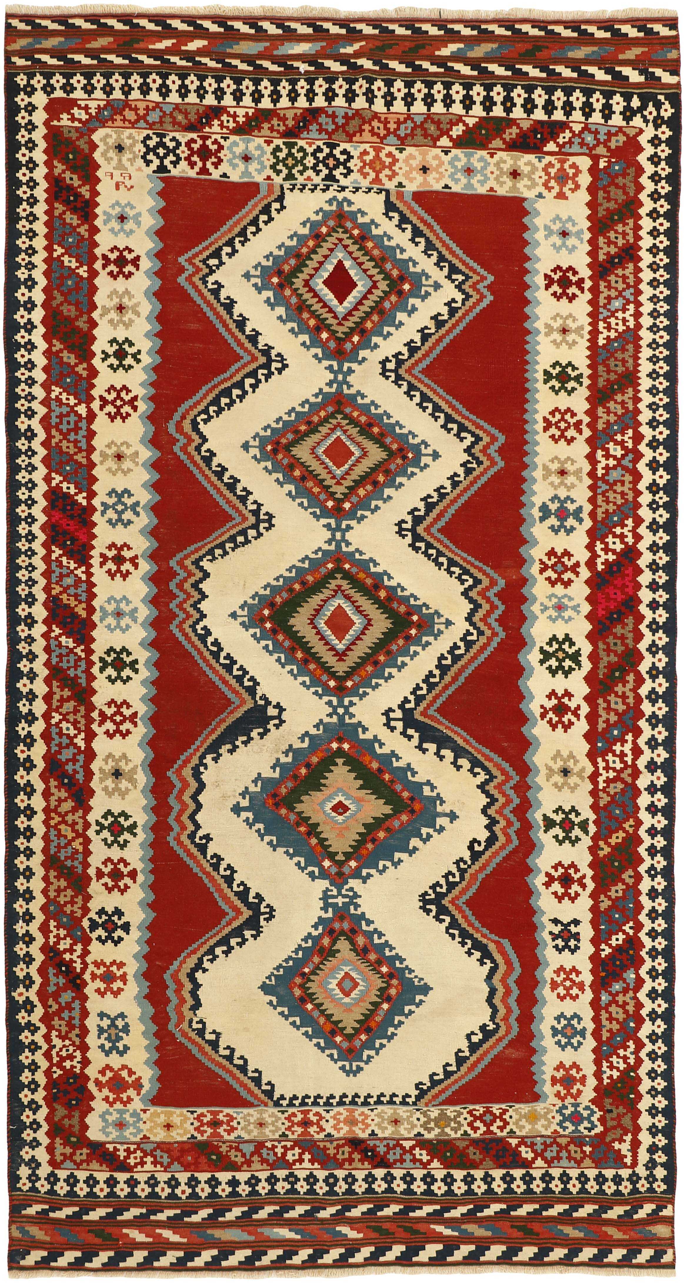 Authentic persian kelim flatweave rug with traditional stripe design in multicolour