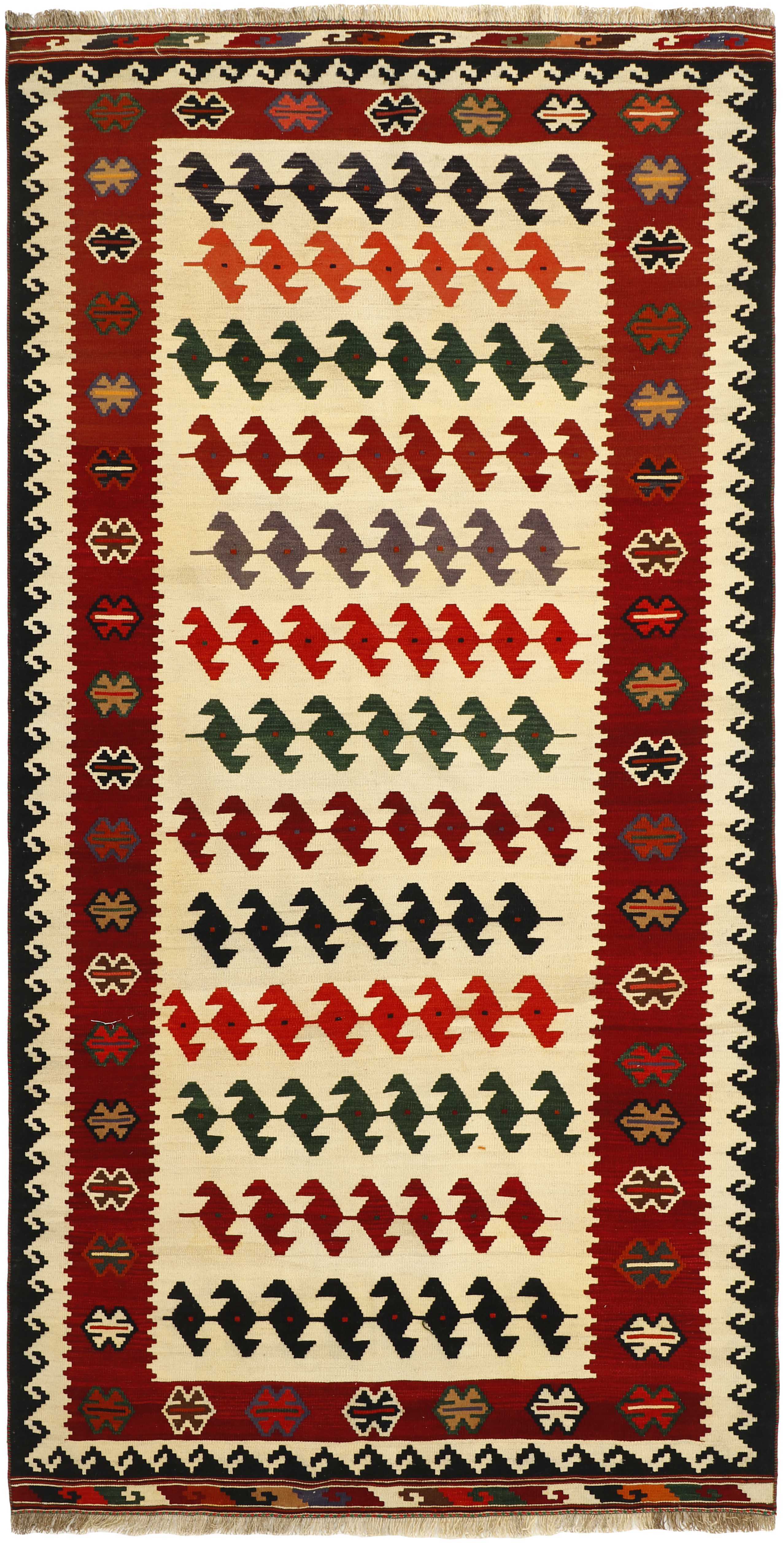 Authentic persian kelim flatweave rug with traditional stripe design in multicolour