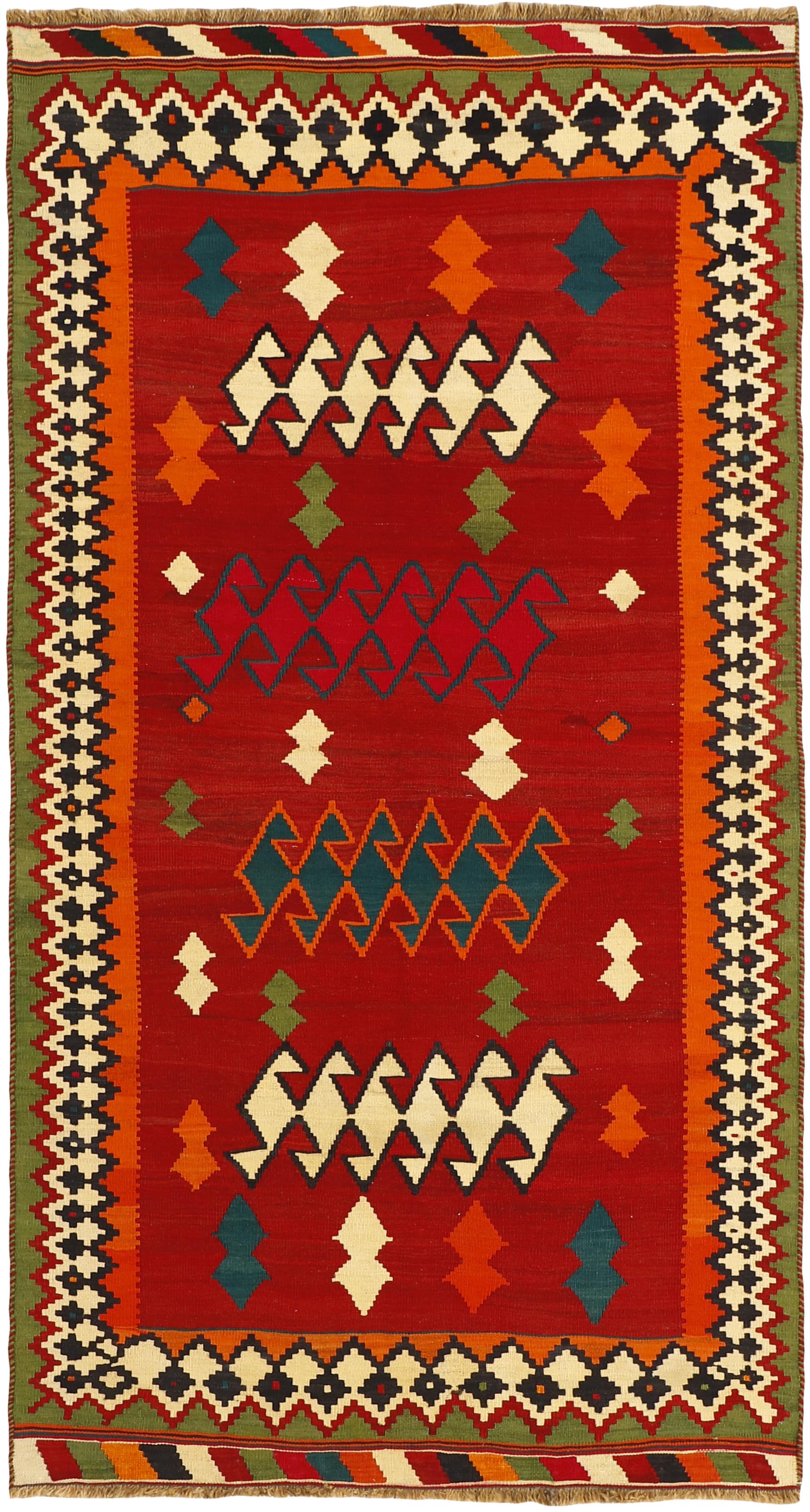 Authentic persian kelim flatweave rug with traditional stripe design in multicolour
