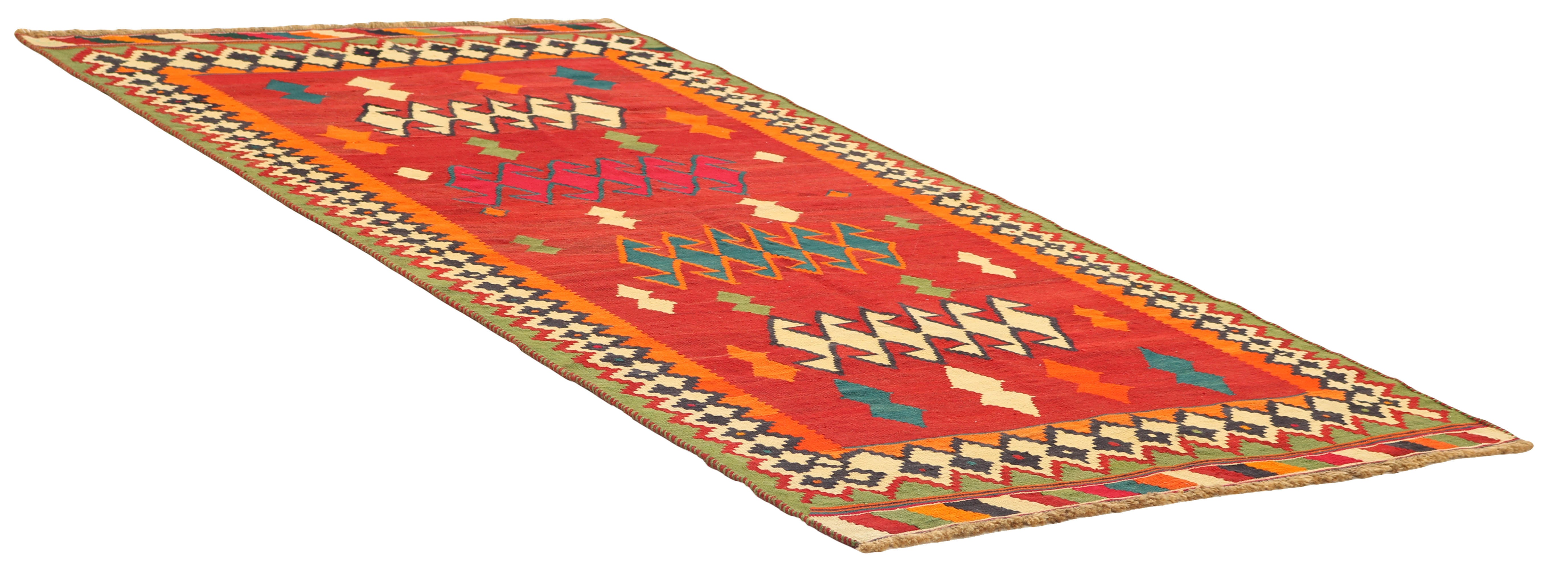 Authentic persian kelim flatweave rug with traditional stripe design in multicolour