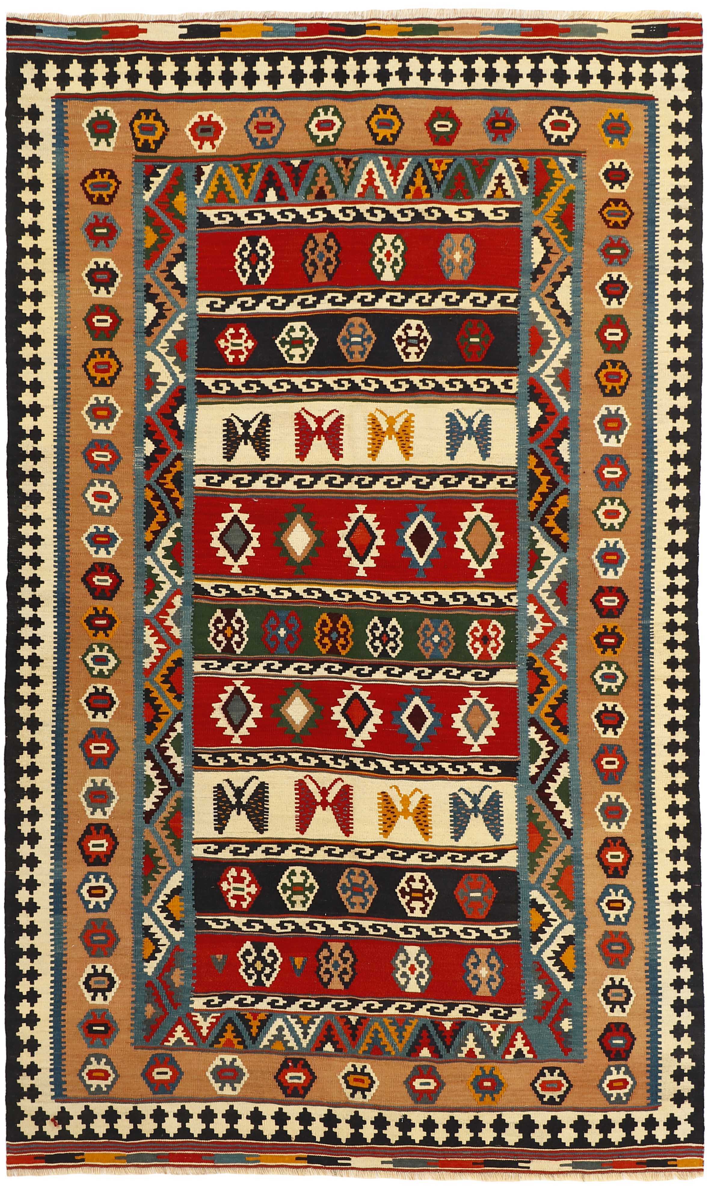 Authentic persian kelim flatweave rug with traditional stripe design in multicolour