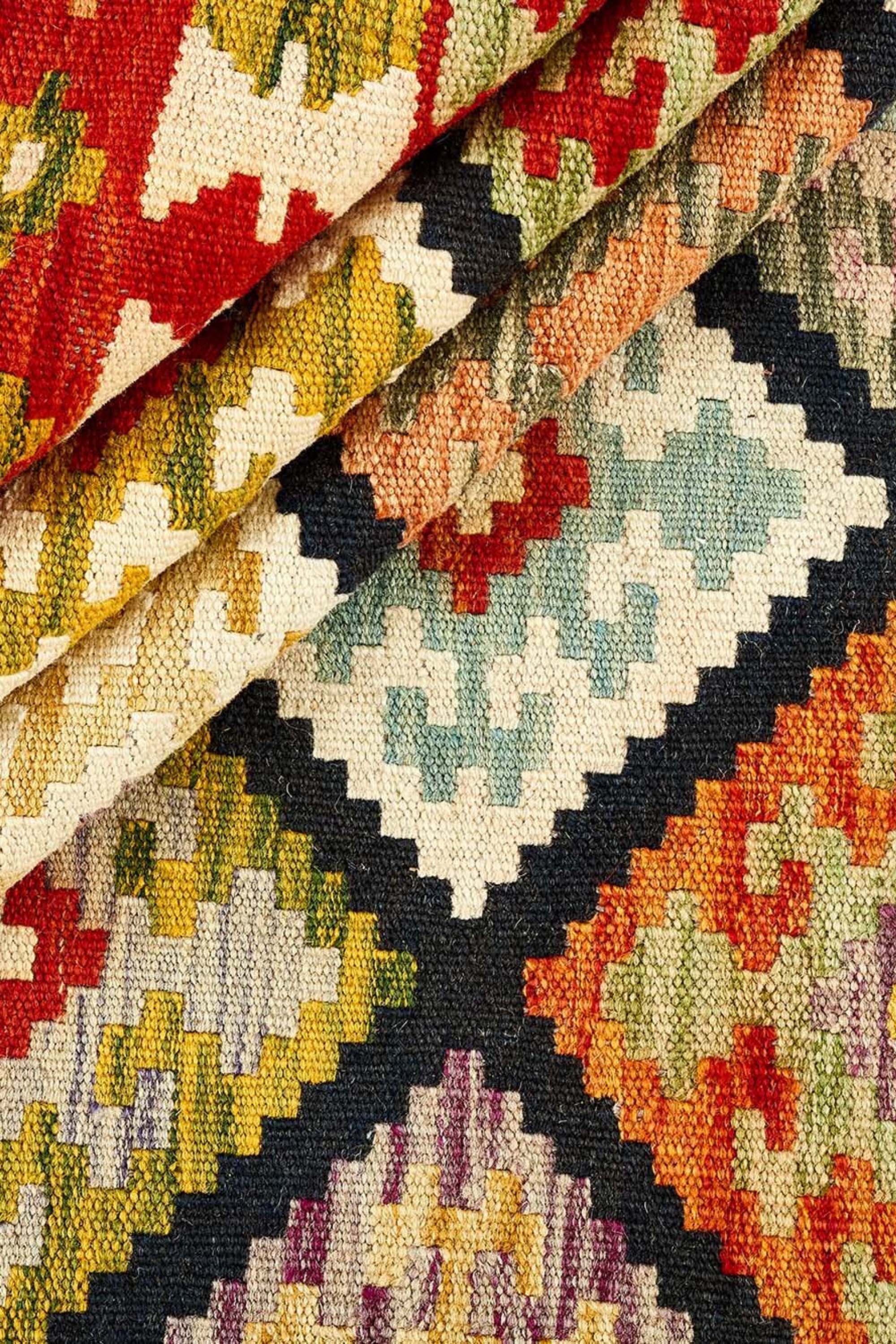 Authentic Persian Kilim flatweave rug with traditional multicolour pattern