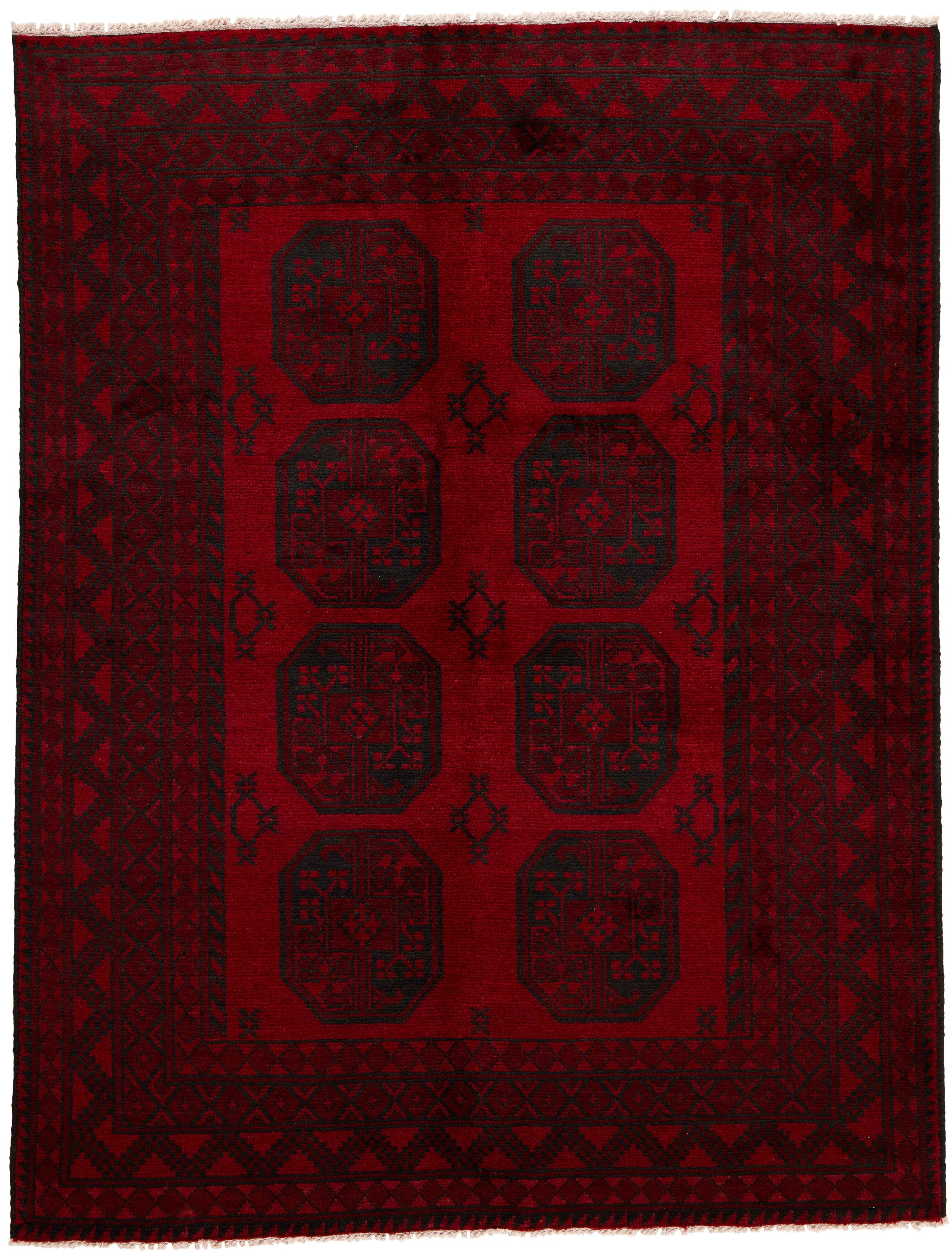 Red oriental rug with traditional Elephant's foot pattern