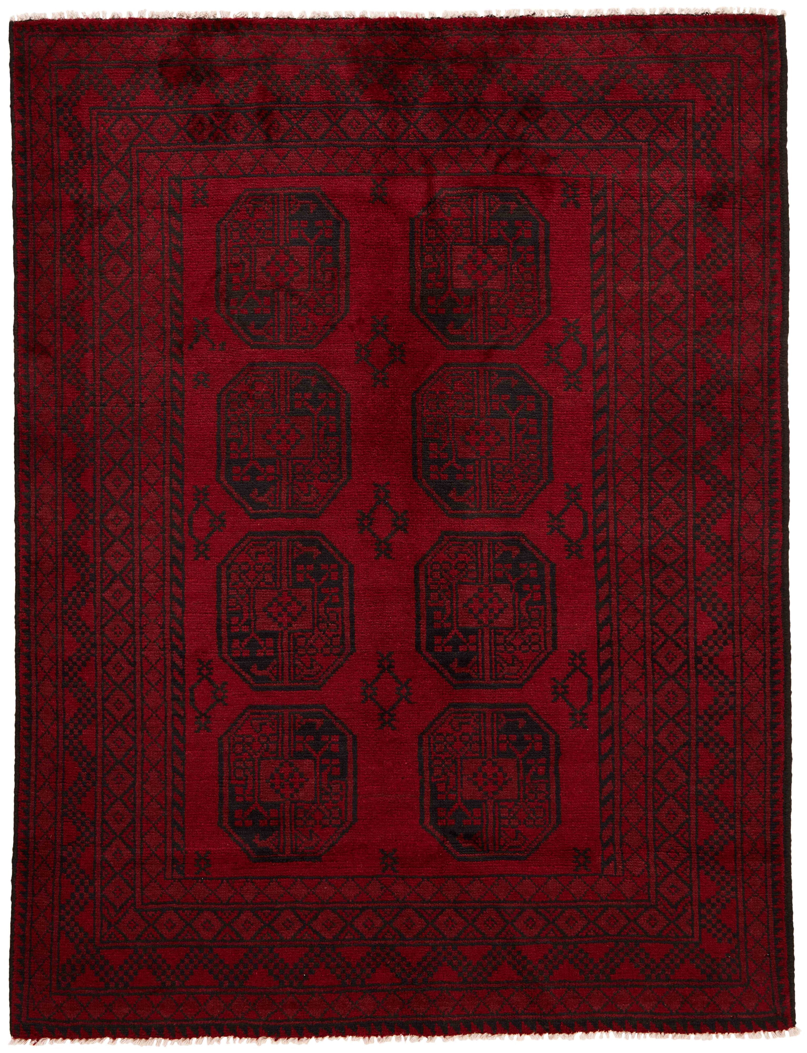 Red oriental rug with traditional Elephant's foot pattern