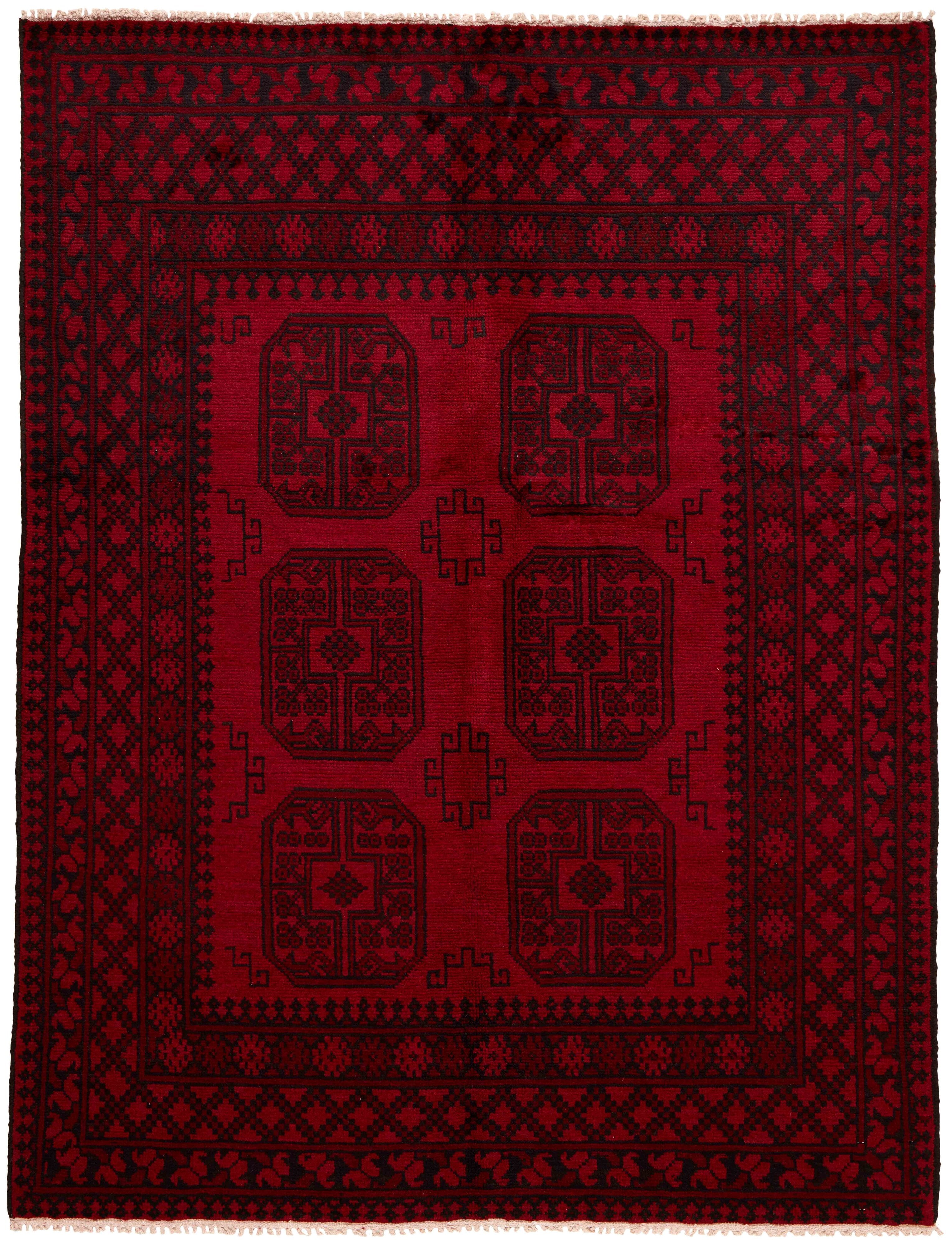 Red oriental rug with traditional Elephant's foot pattern