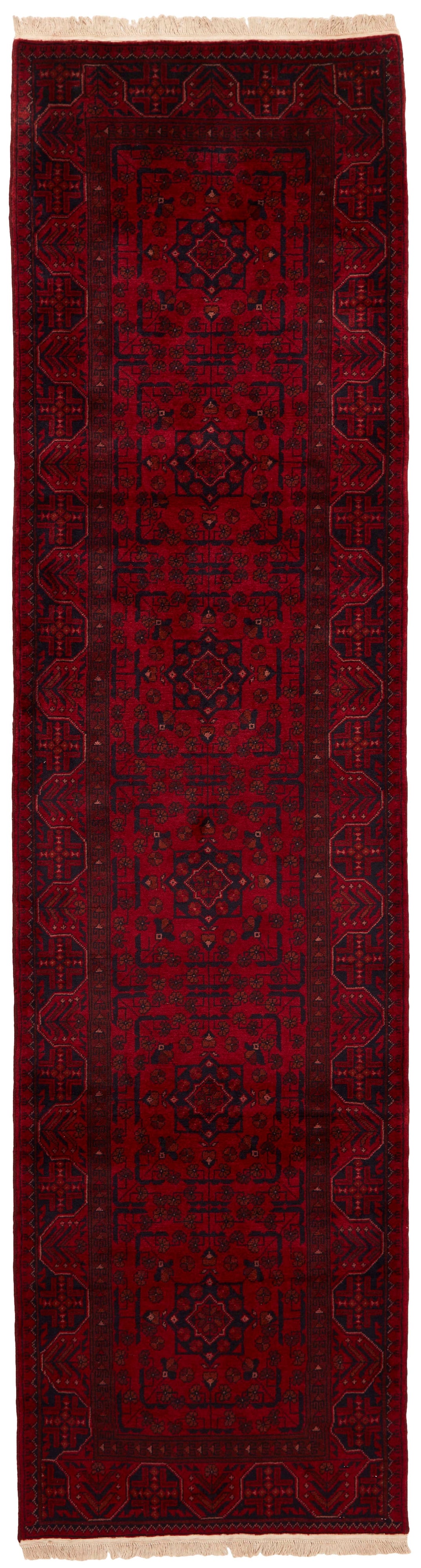 Authentic Oriental runner with traditional geometric tribal design in red
