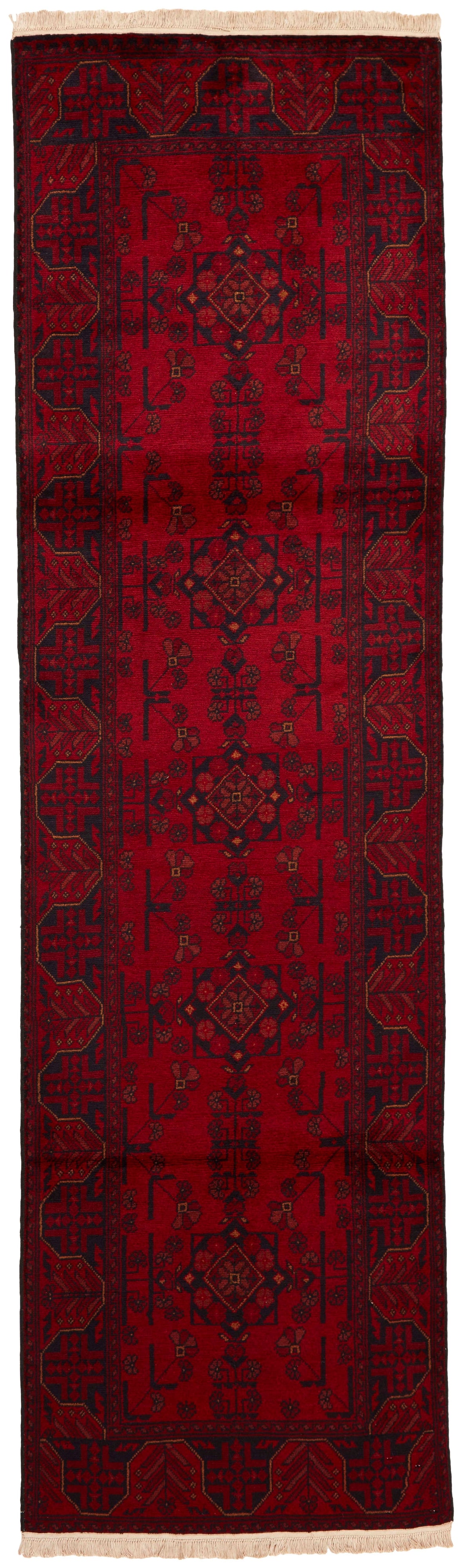 Authentic Oriental runner with traditional geometric tribal design in red