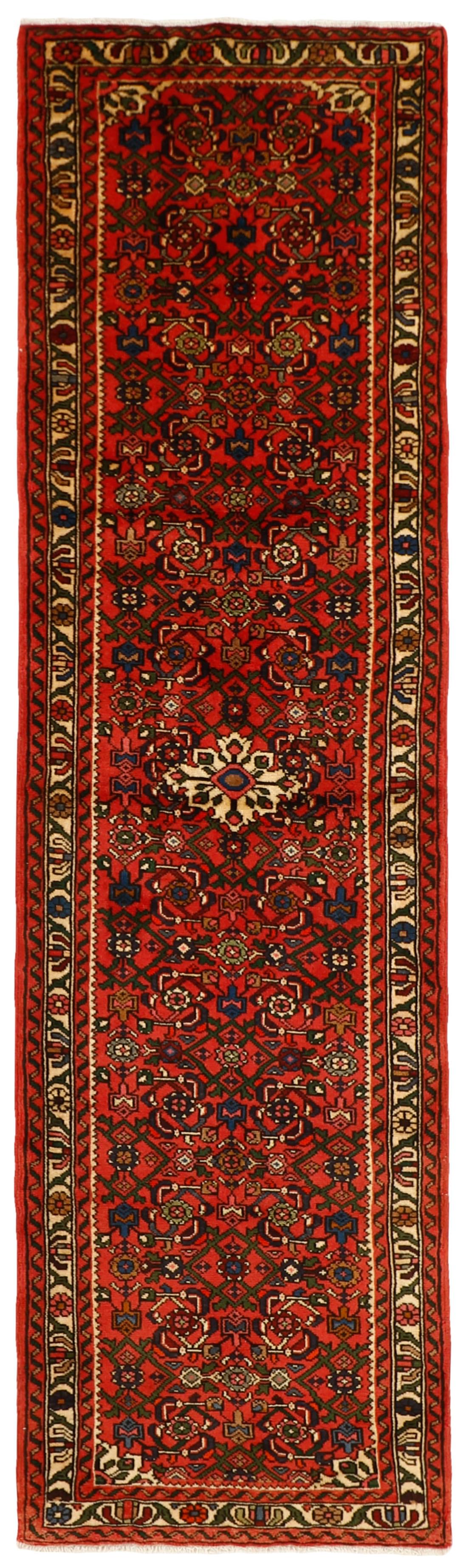 Red and black traditional persian runner with floral design