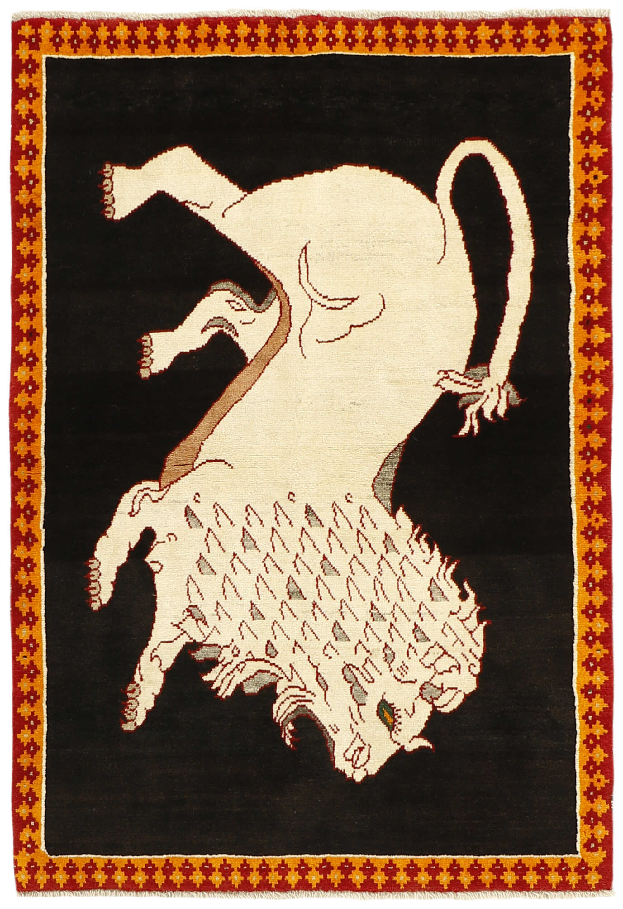 black persian rug with figural design