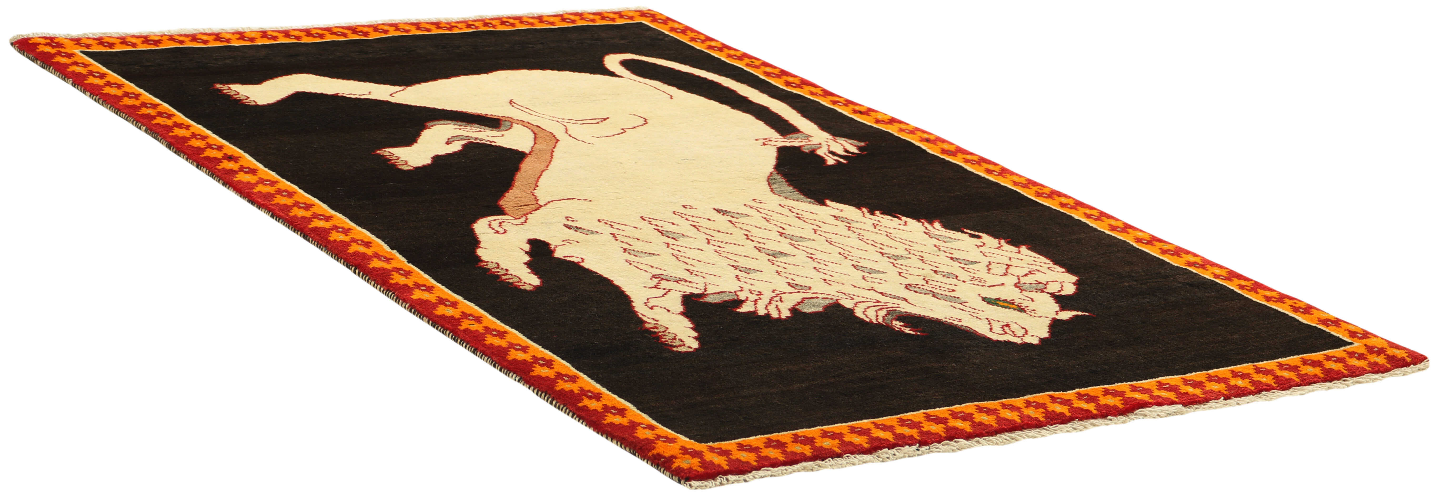 black persian rug with figural design