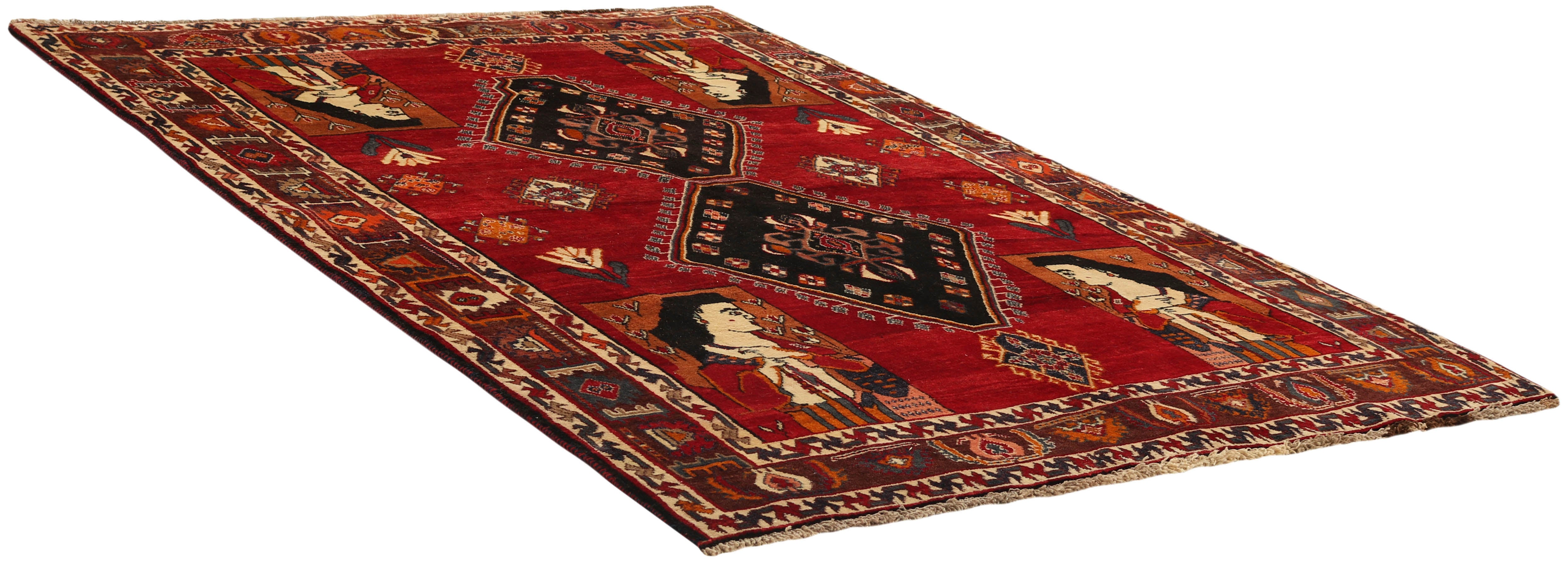 red persian rug with figural design