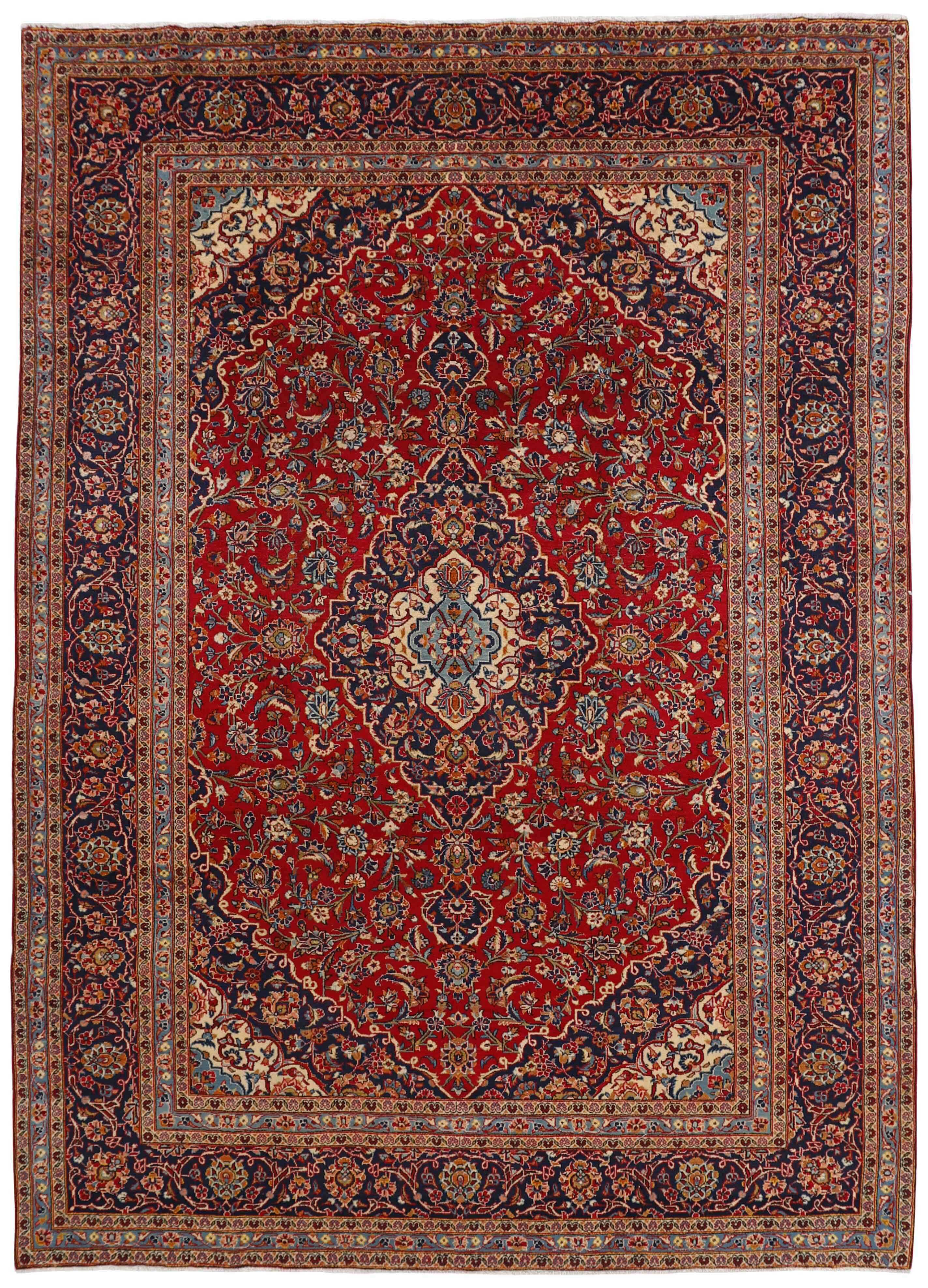 Authentic persian rug with traditional floral design in red and blue