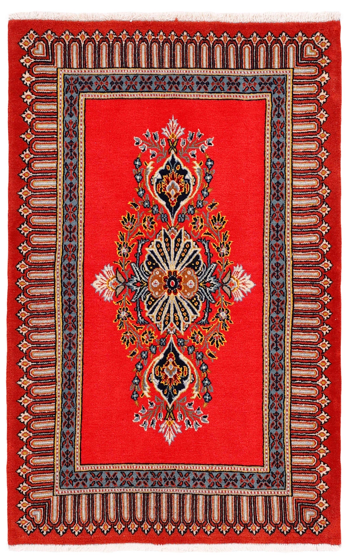 Authentic persian rug with traditional floral design in red and blue