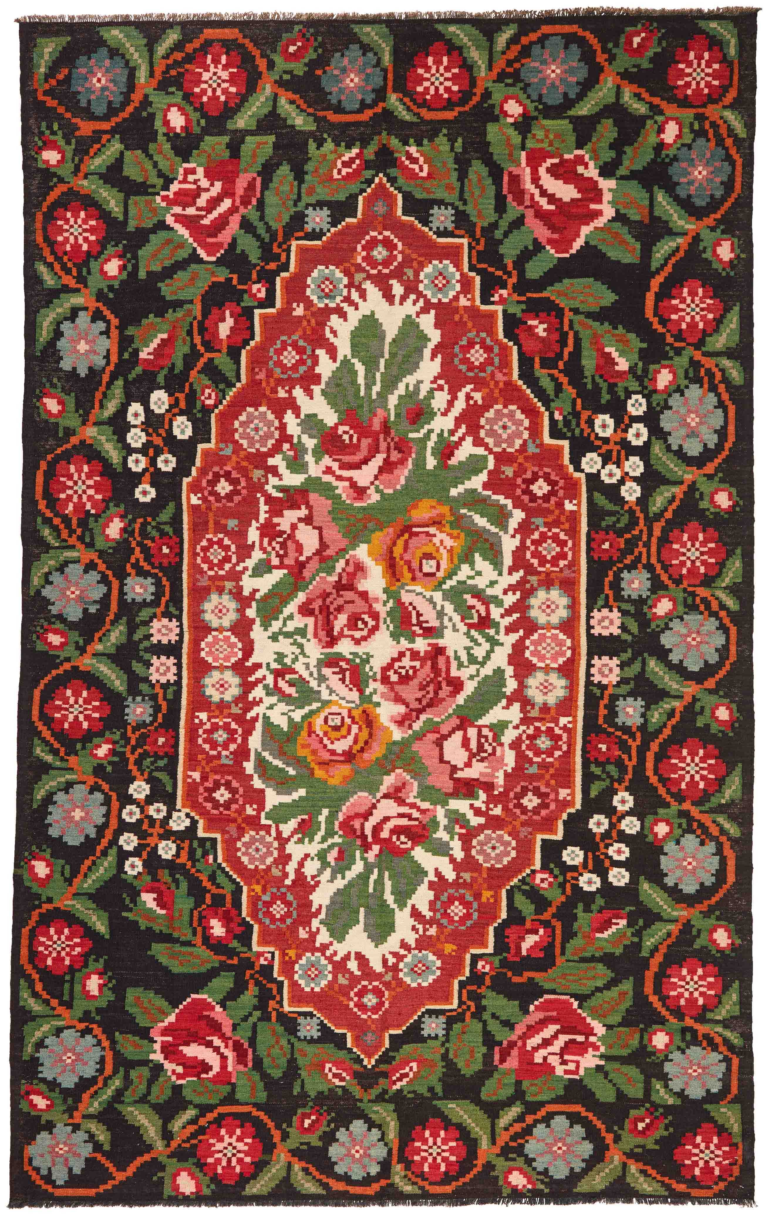 authentic oriental kelim flatweave with floral design