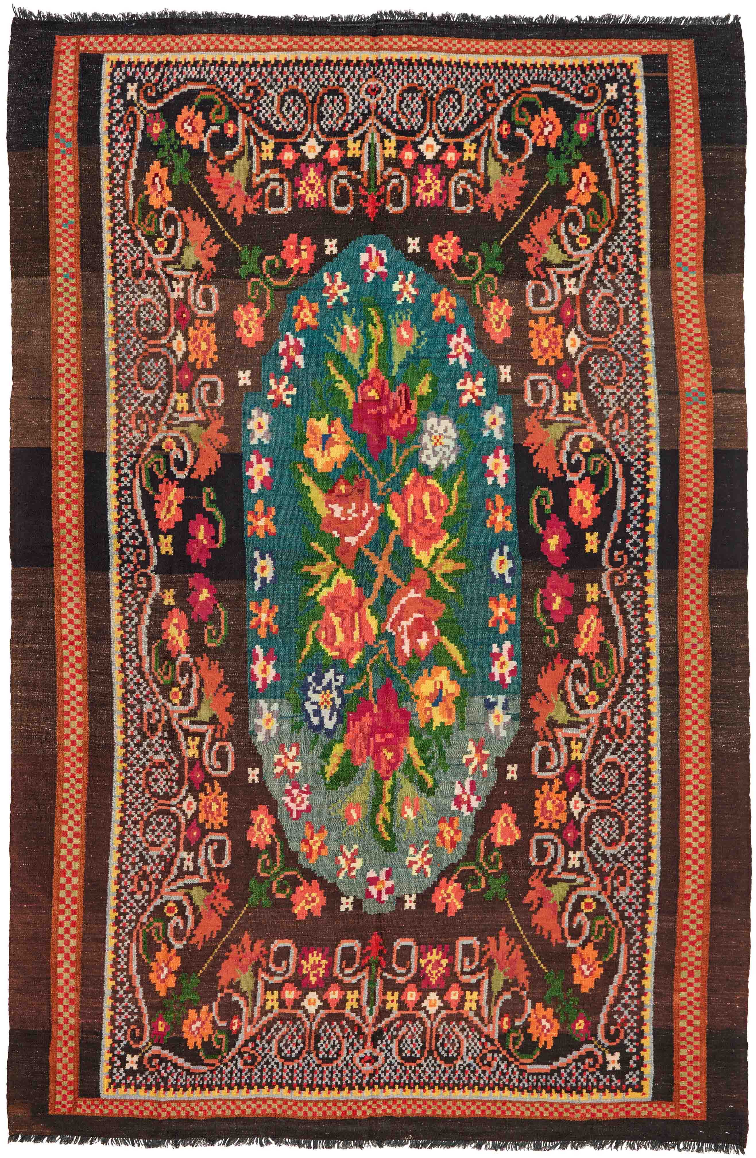 authentic oriental kelim flatweave with floral design