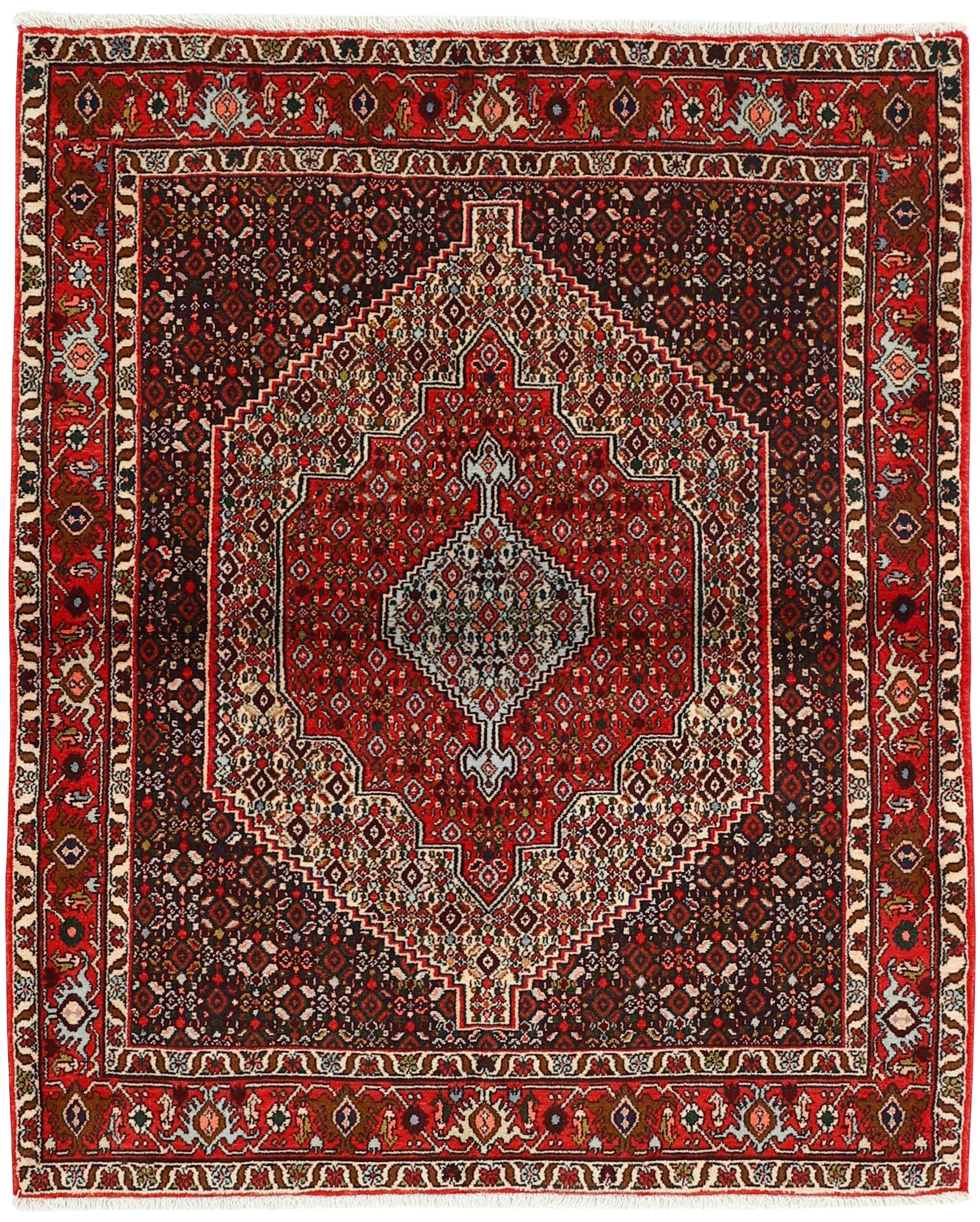 authentic persian rug with a traditional geometric design in red