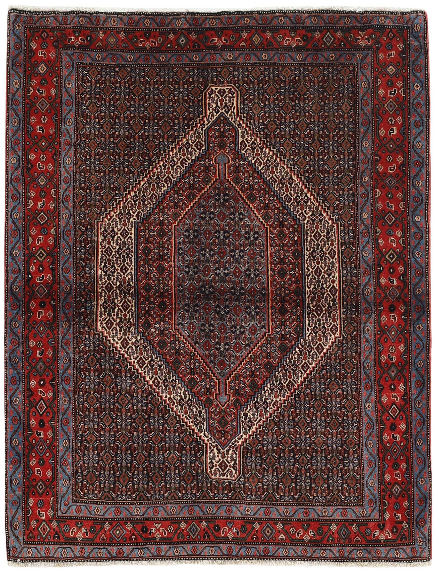 authentic persian rug with a traditional geometric design in red