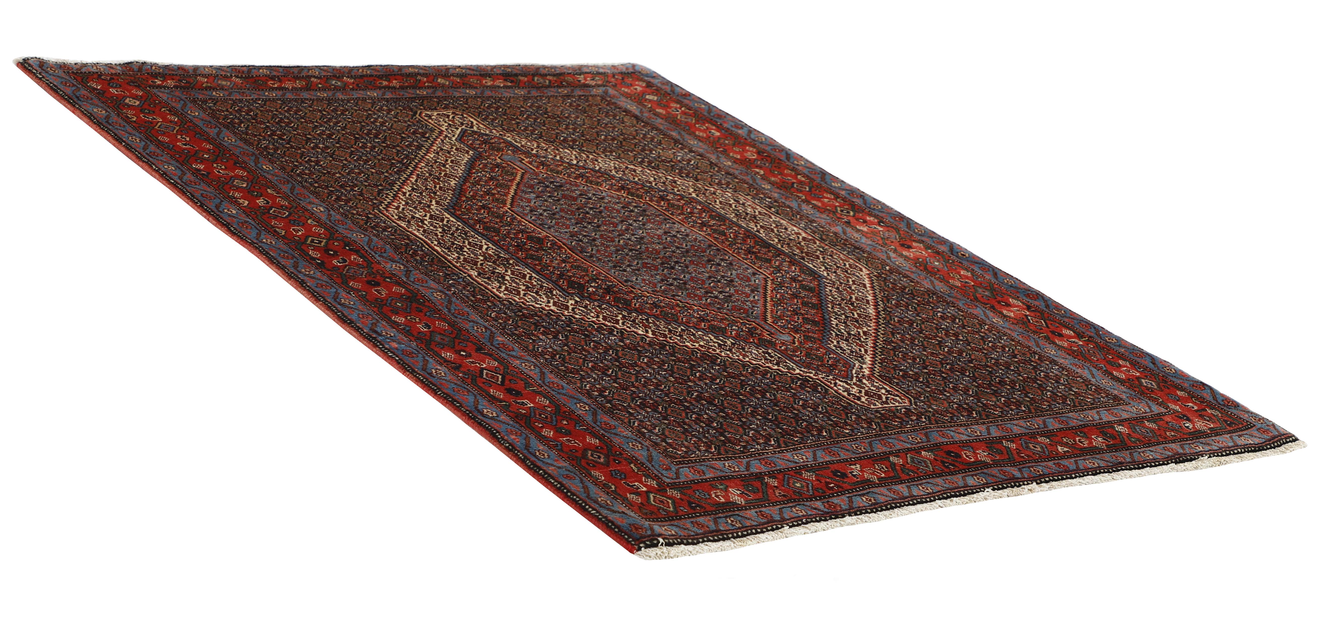 authentic persian rug with a traditional geometric design in red
