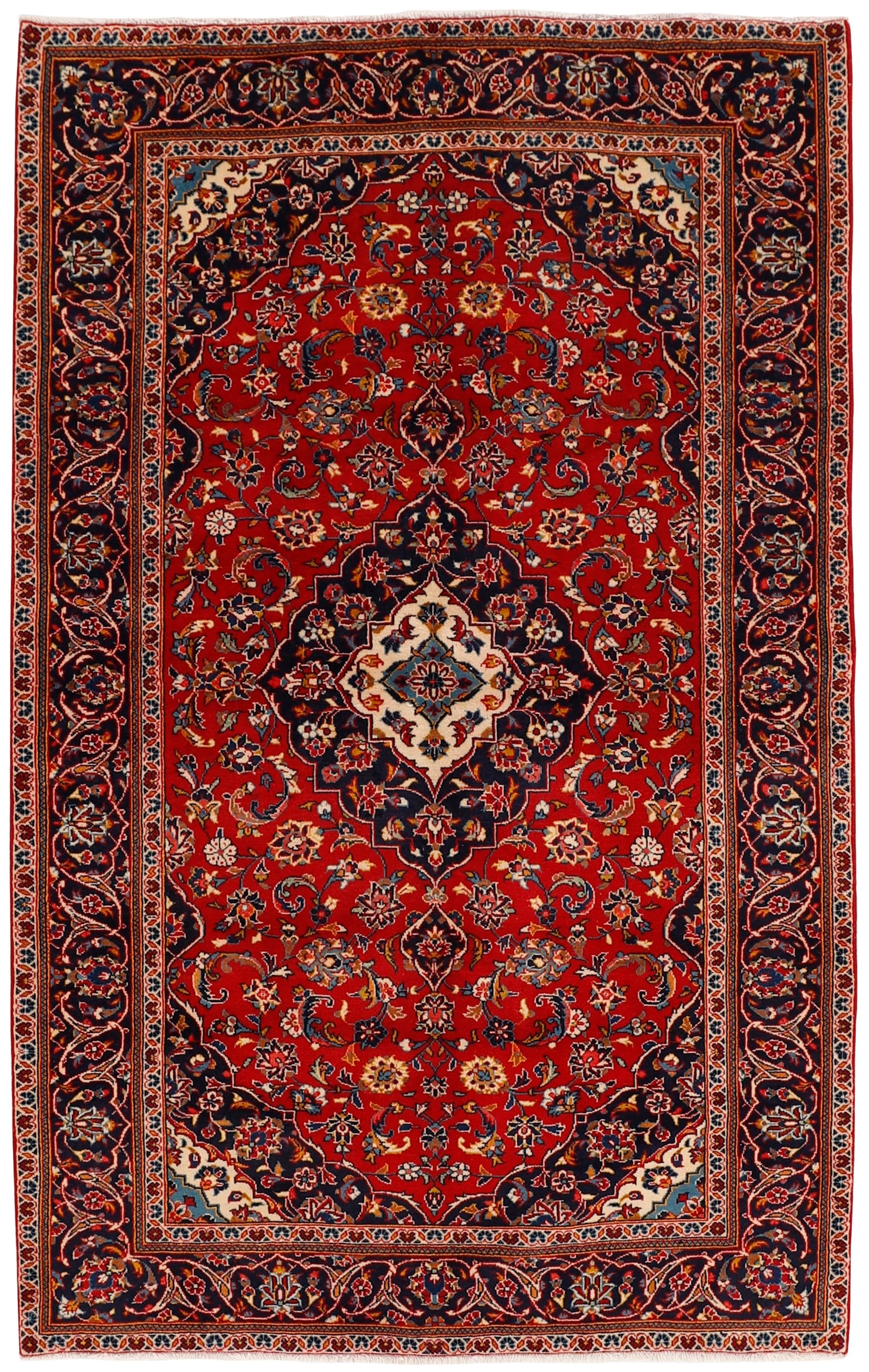 Authentic persian rug with Traditionalfloral design in red and blue