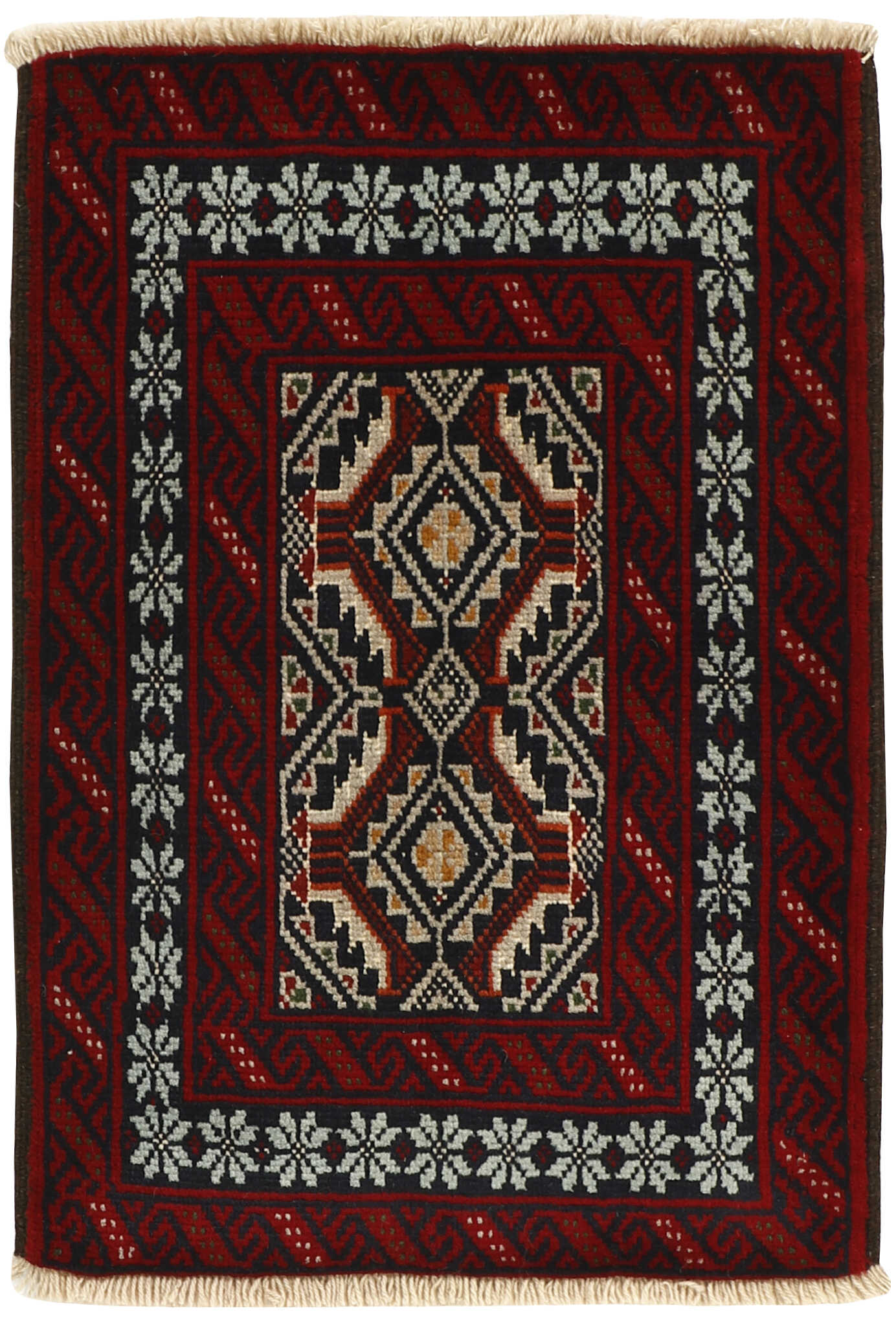 Red Persian wool rug with traditional design