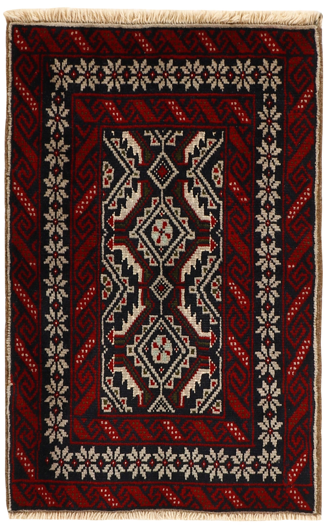 Red Persian wool rug with traditional design