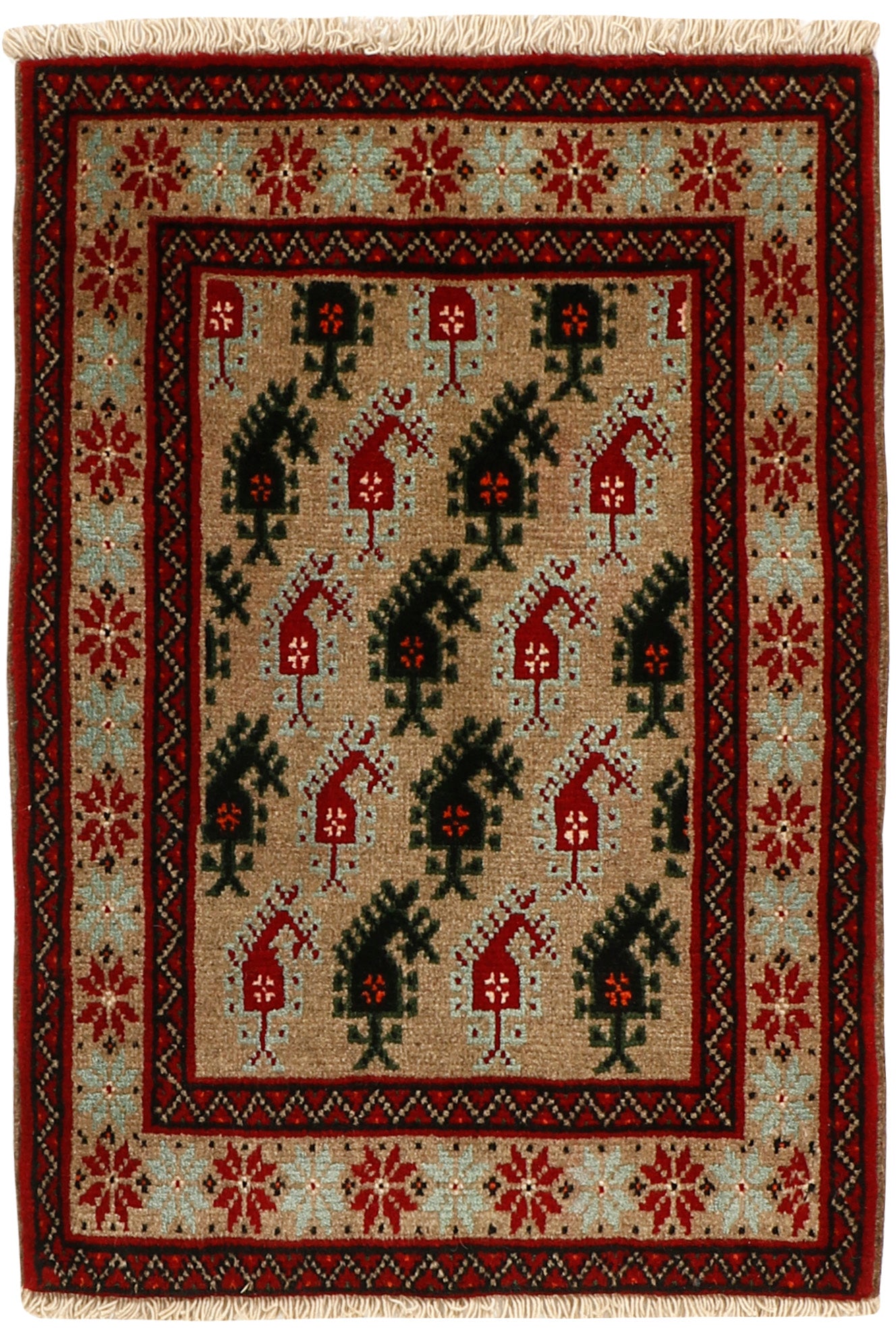 Red Persian wool rug with traditional design
