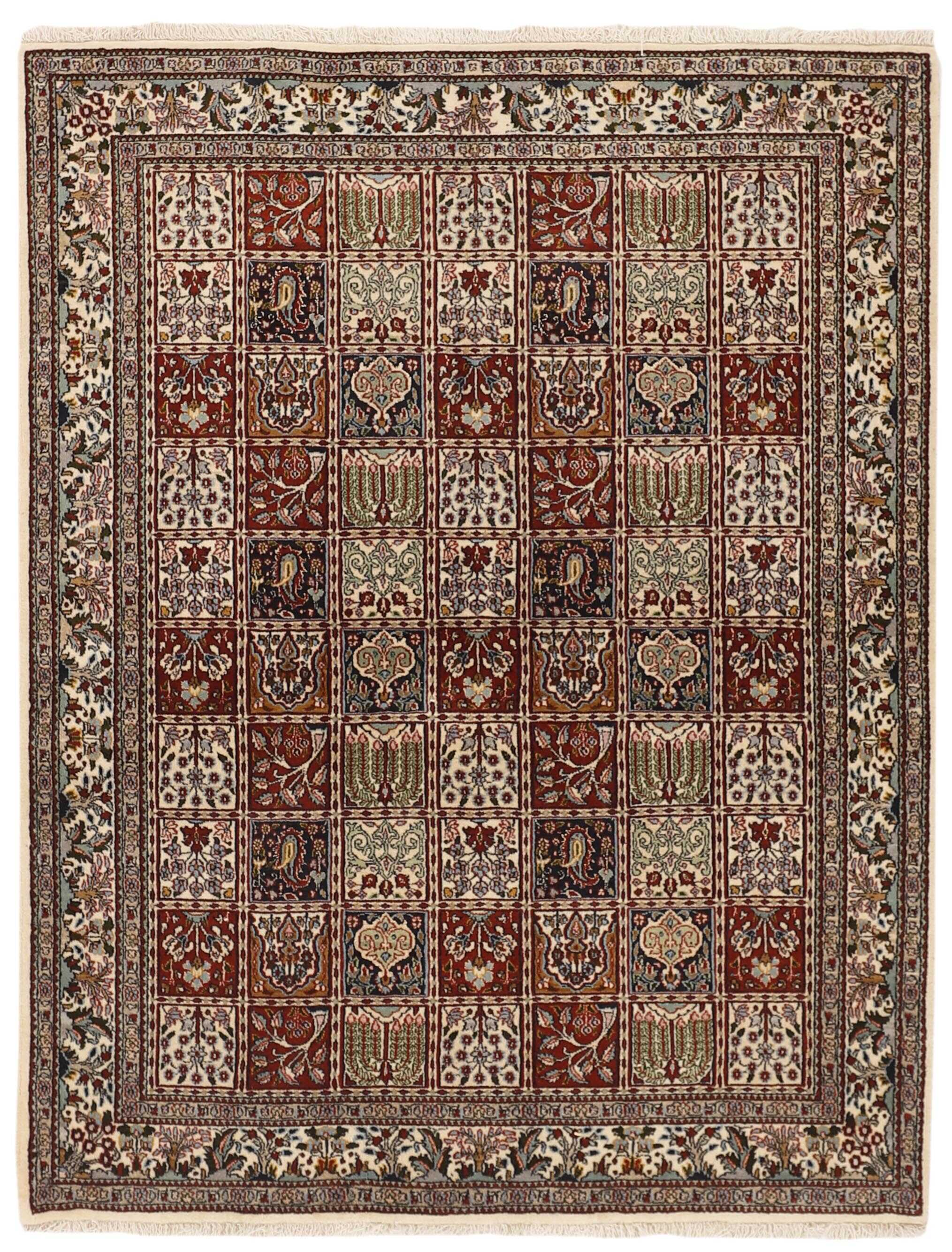 authentic persian rug with floral pattern in beige, blue and red