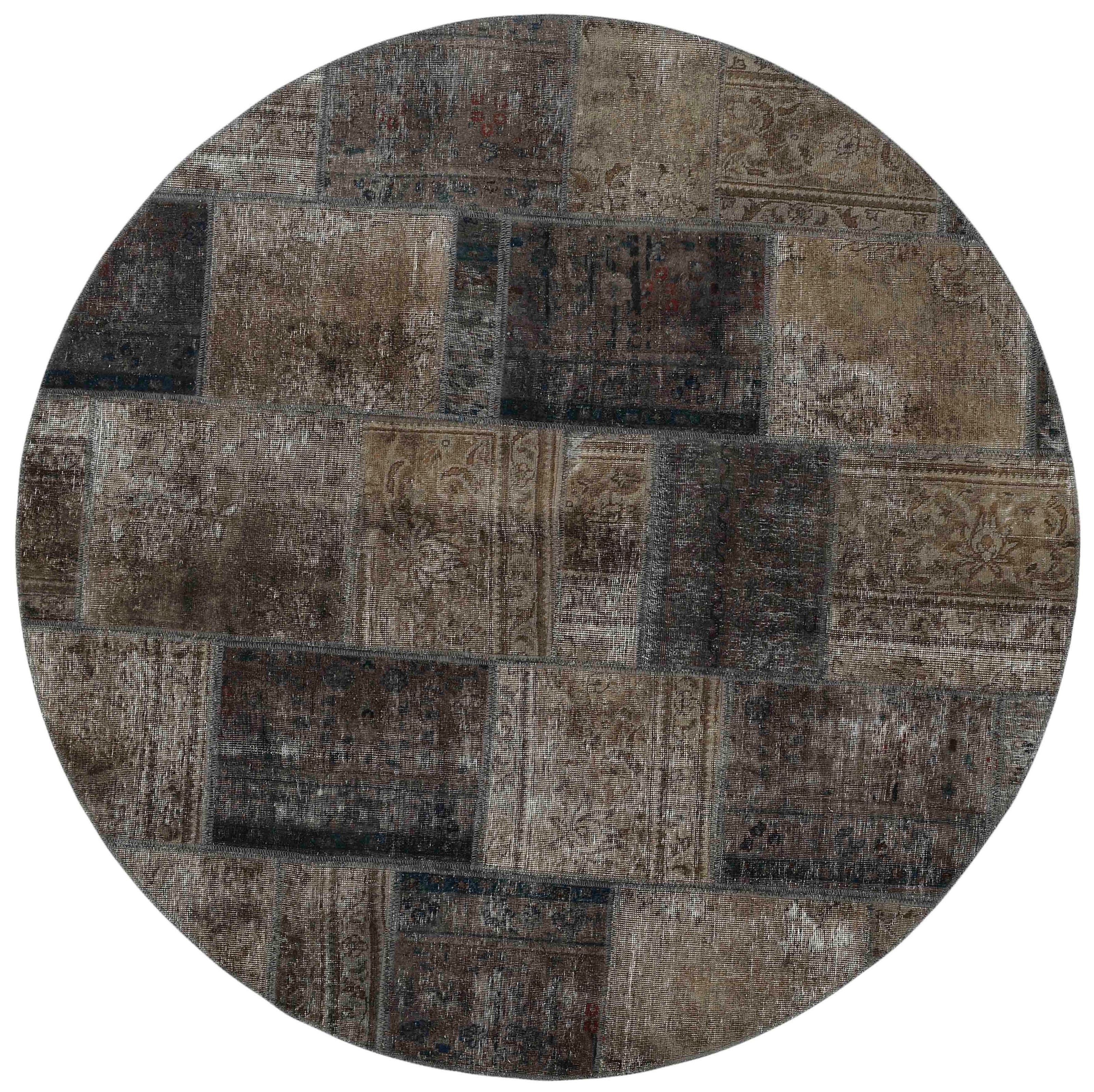 Authentic brown patchwork persian circle rug