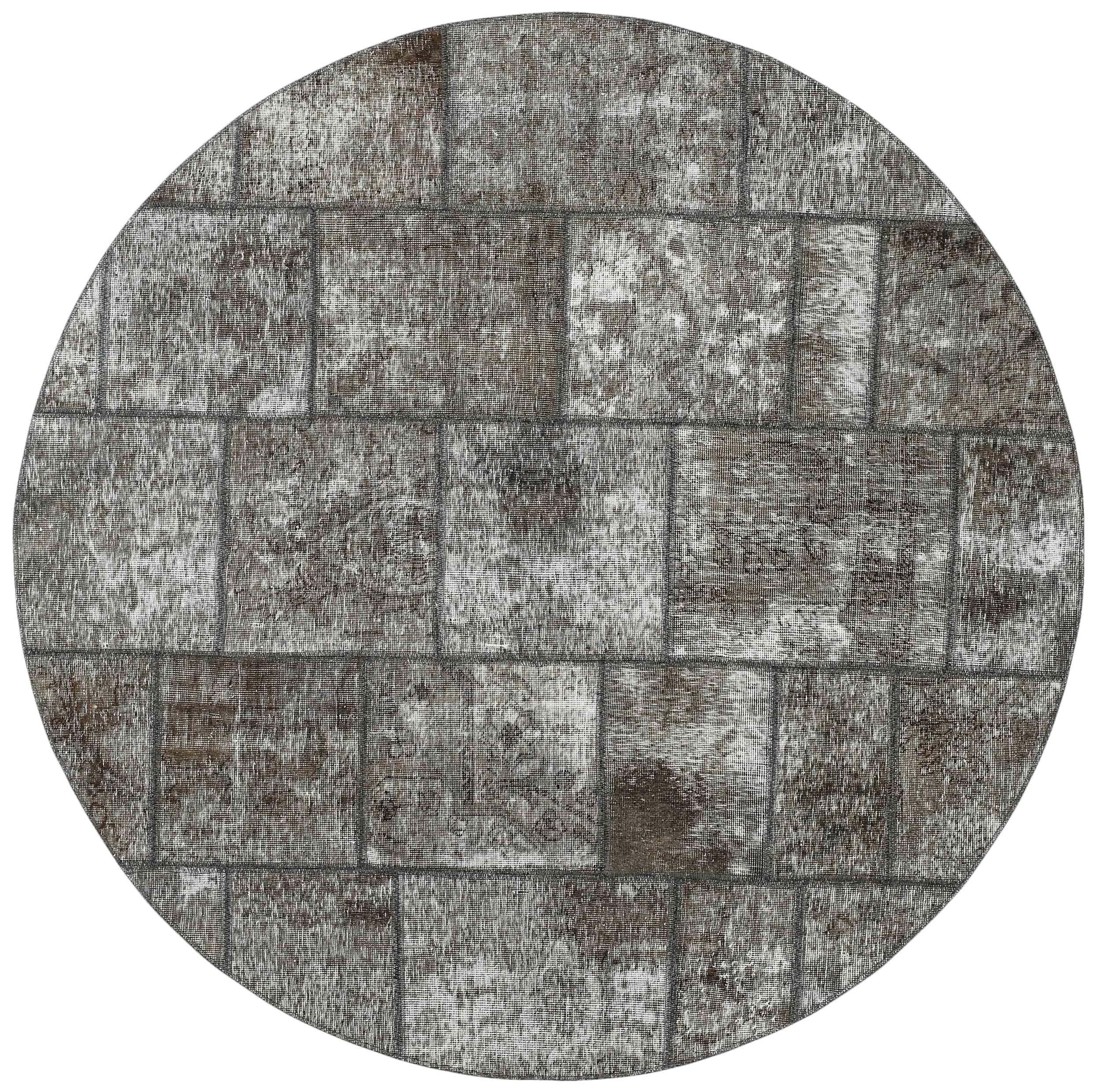 Authentic grey patchwork persian circle rug
