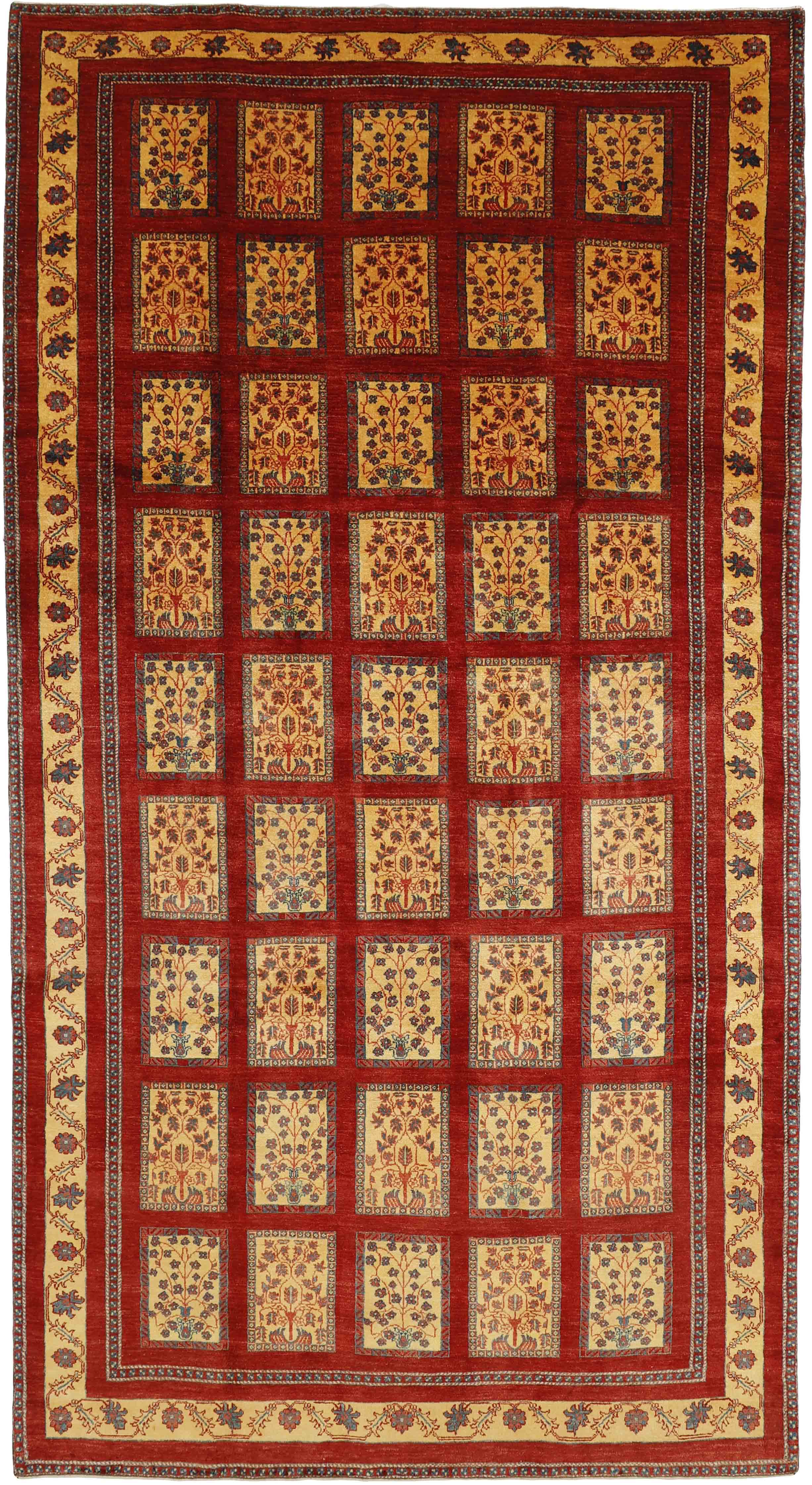 red Persian rug with tribal geometric design