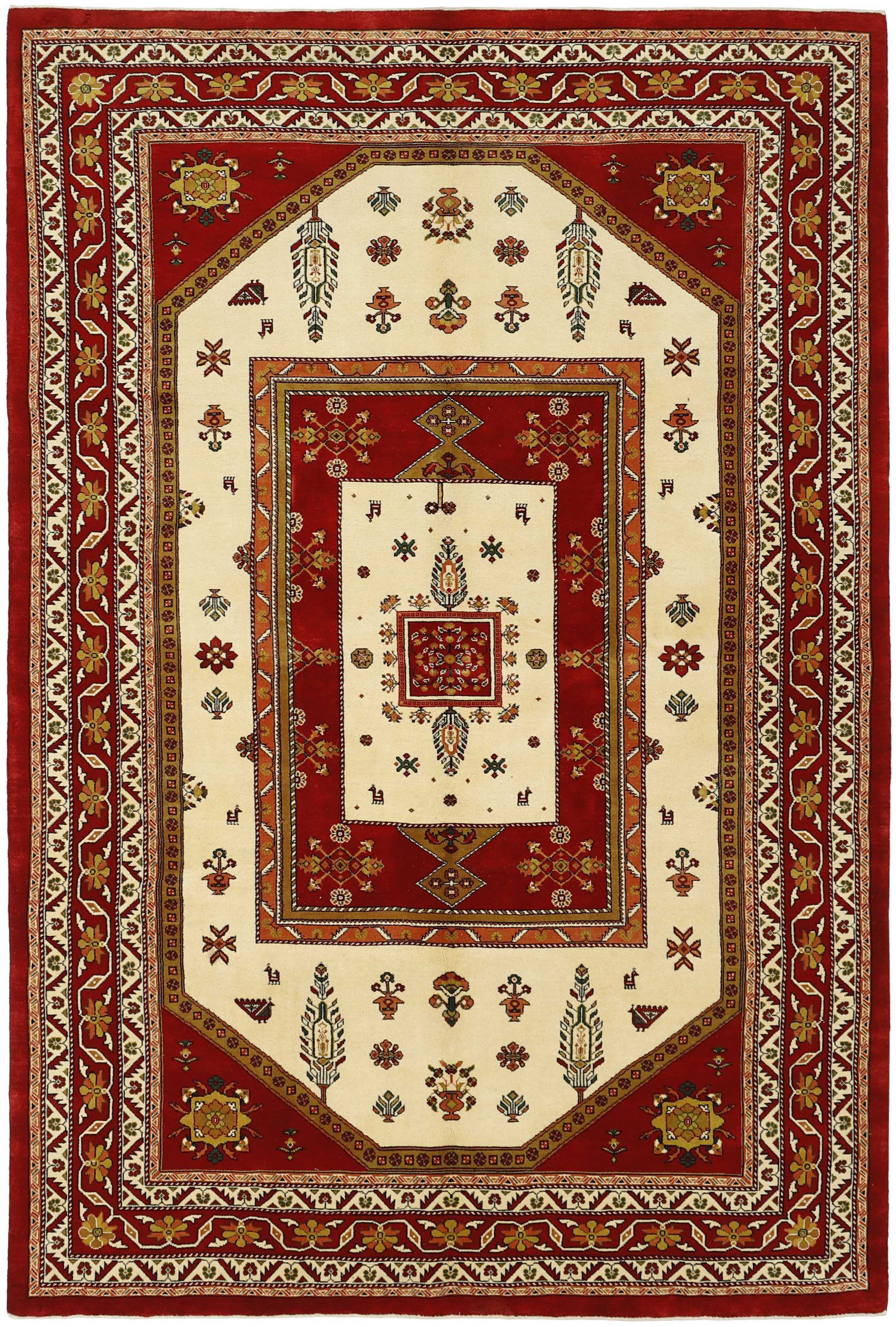 Red Persian rug with tribal geometric design
