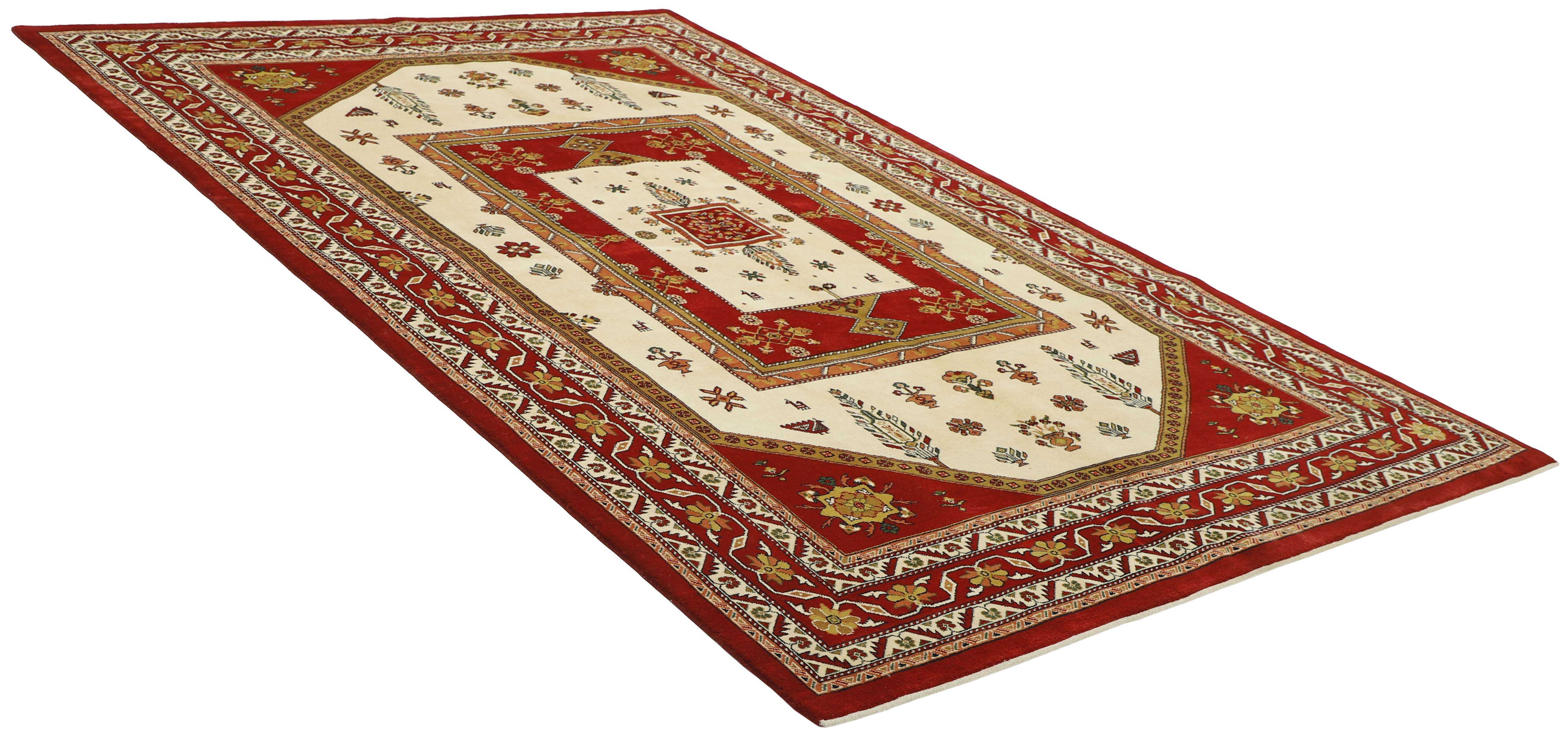 Red Persian rug with tribal geometric design