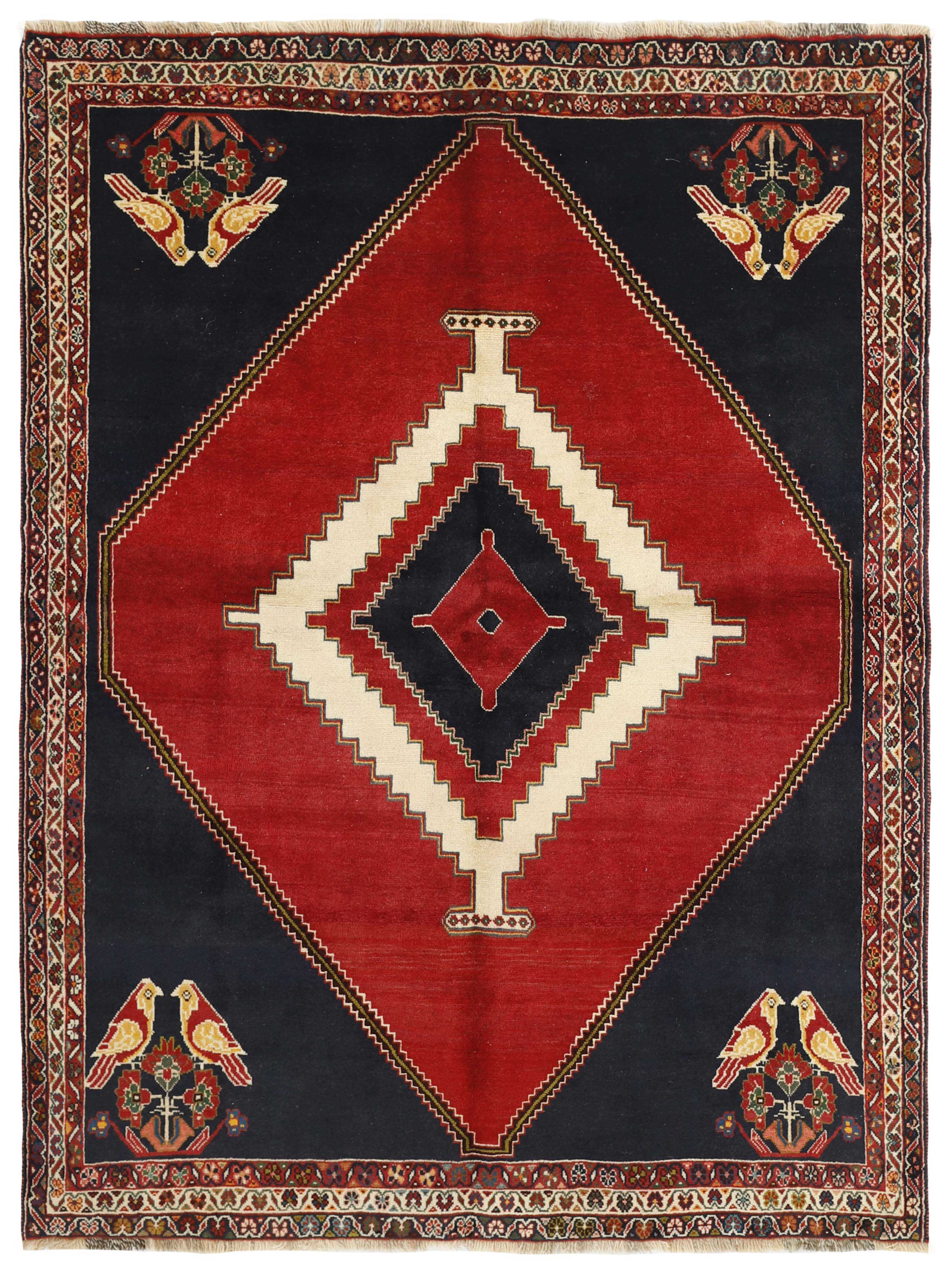 red and black persian rug with geometric design