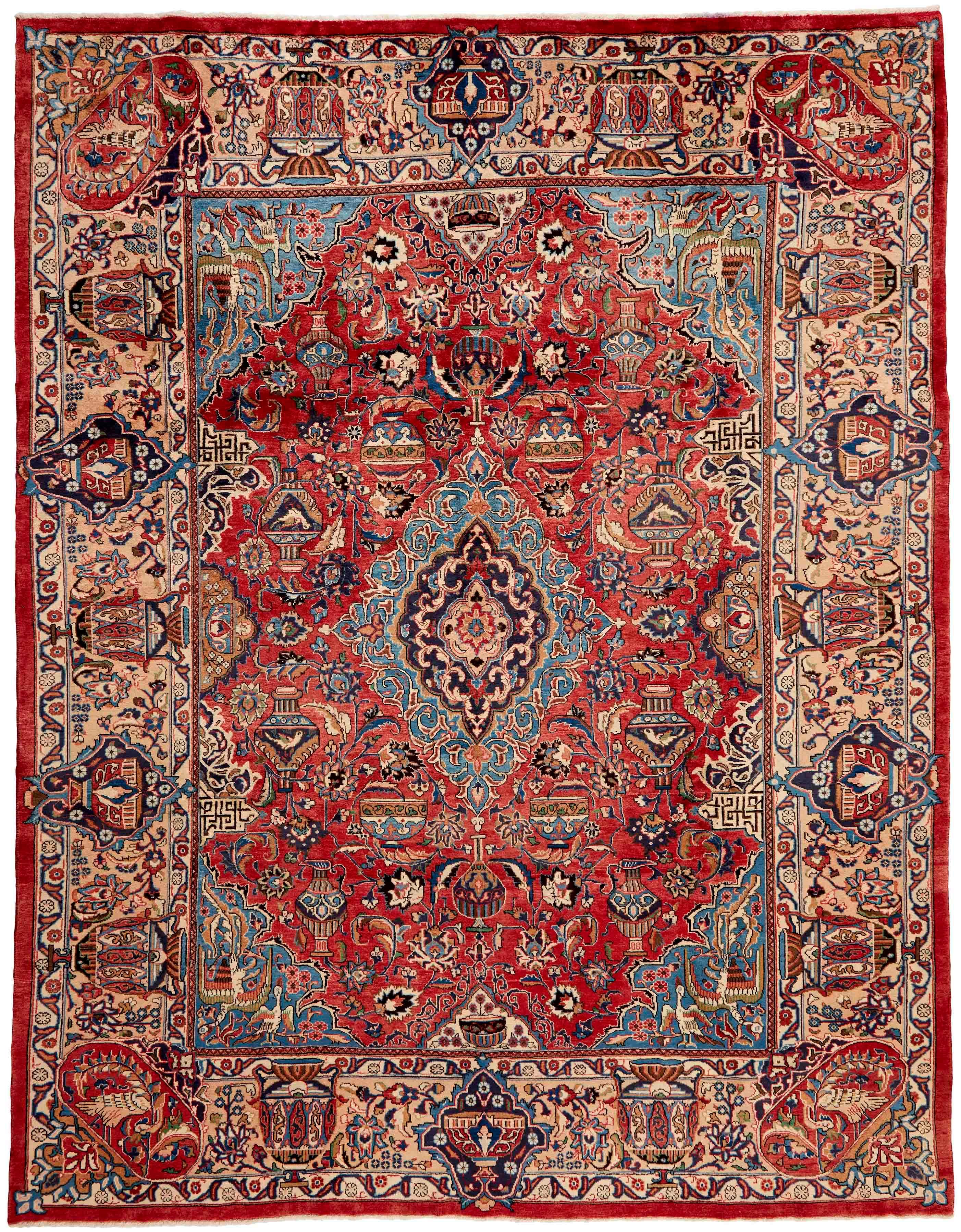 Authentic persian rug with a traditional floral design in red
