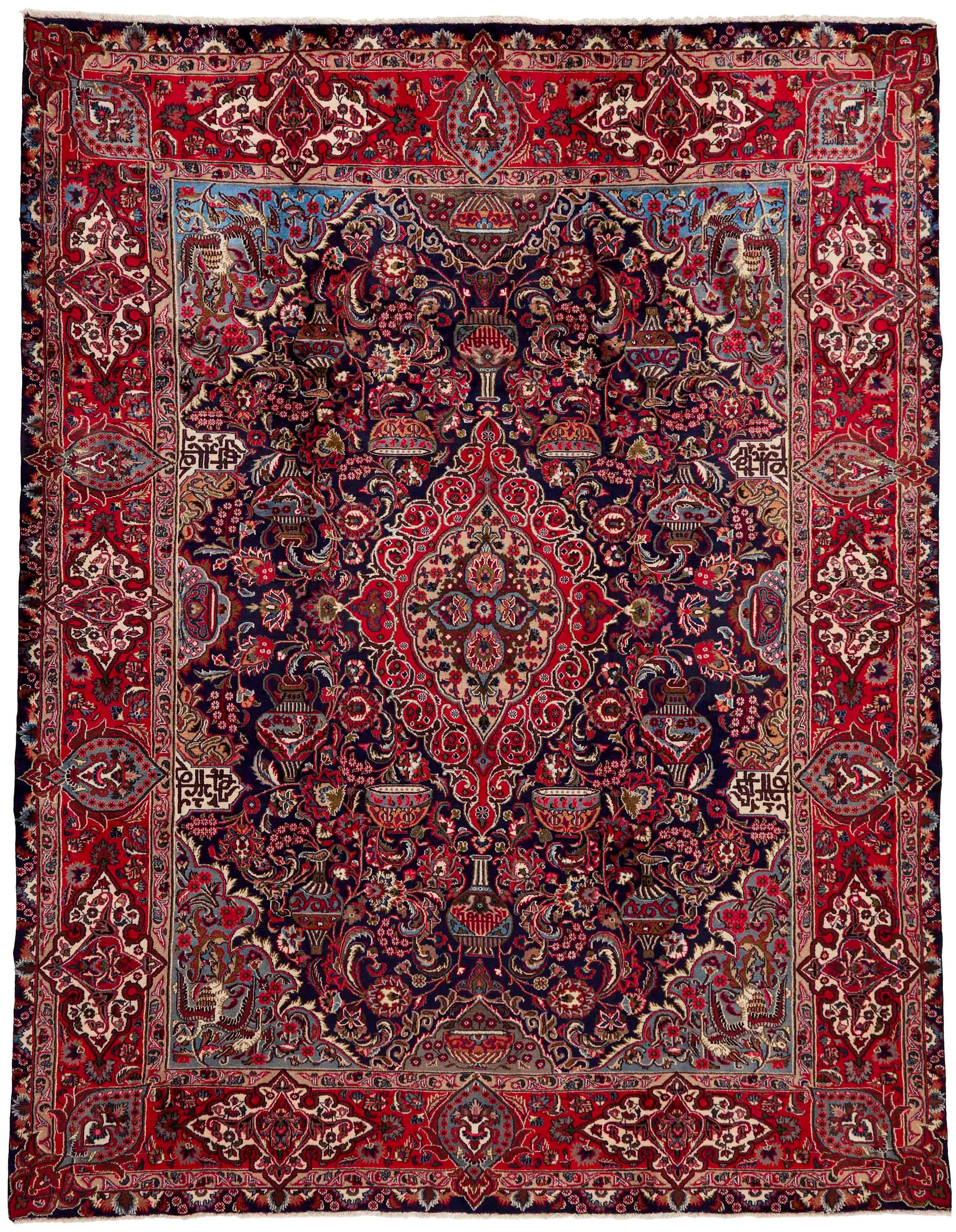 Authentic persian rug with a traditional floral design in red