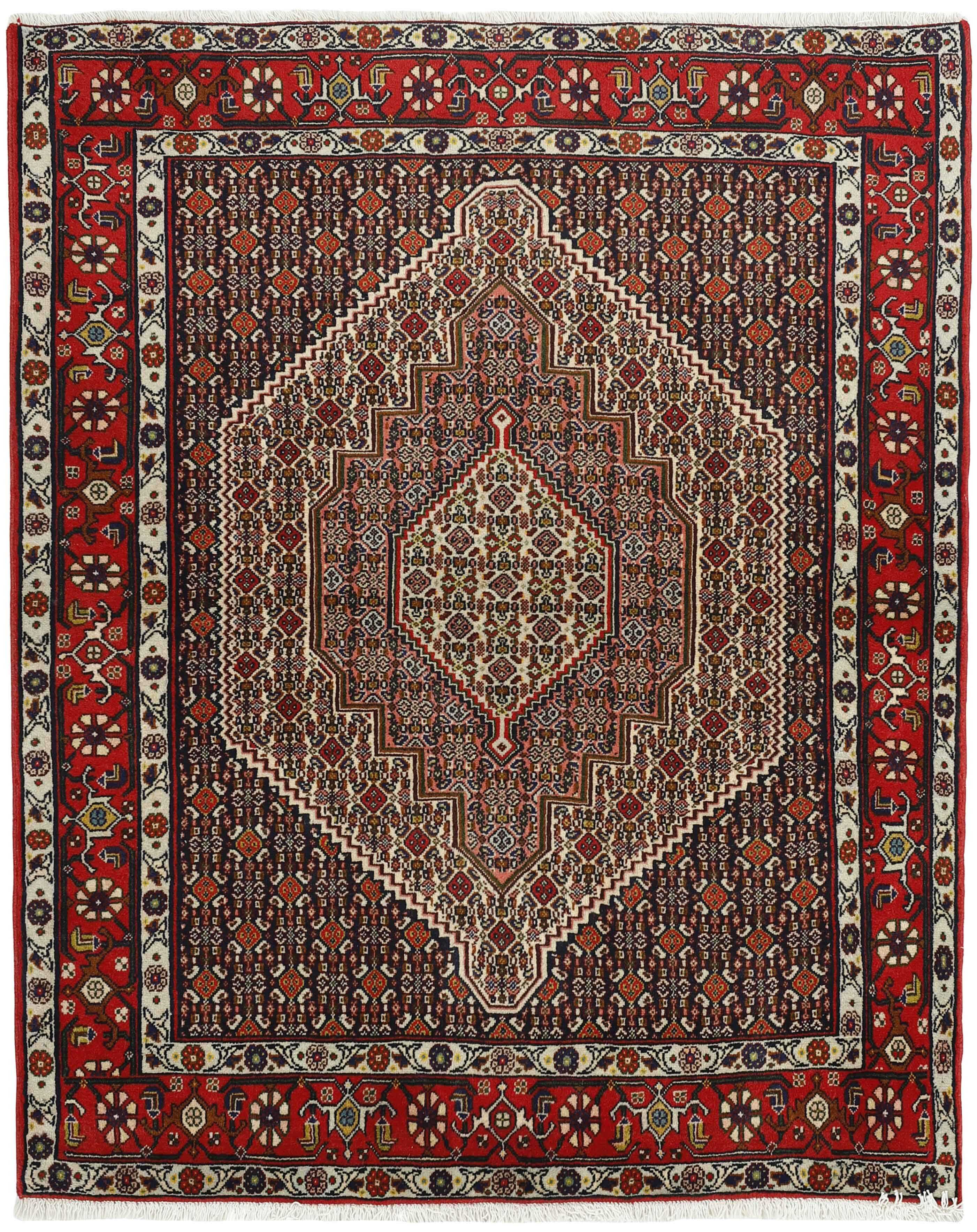 authentic persian rug with a traditional geometric design in multicolour