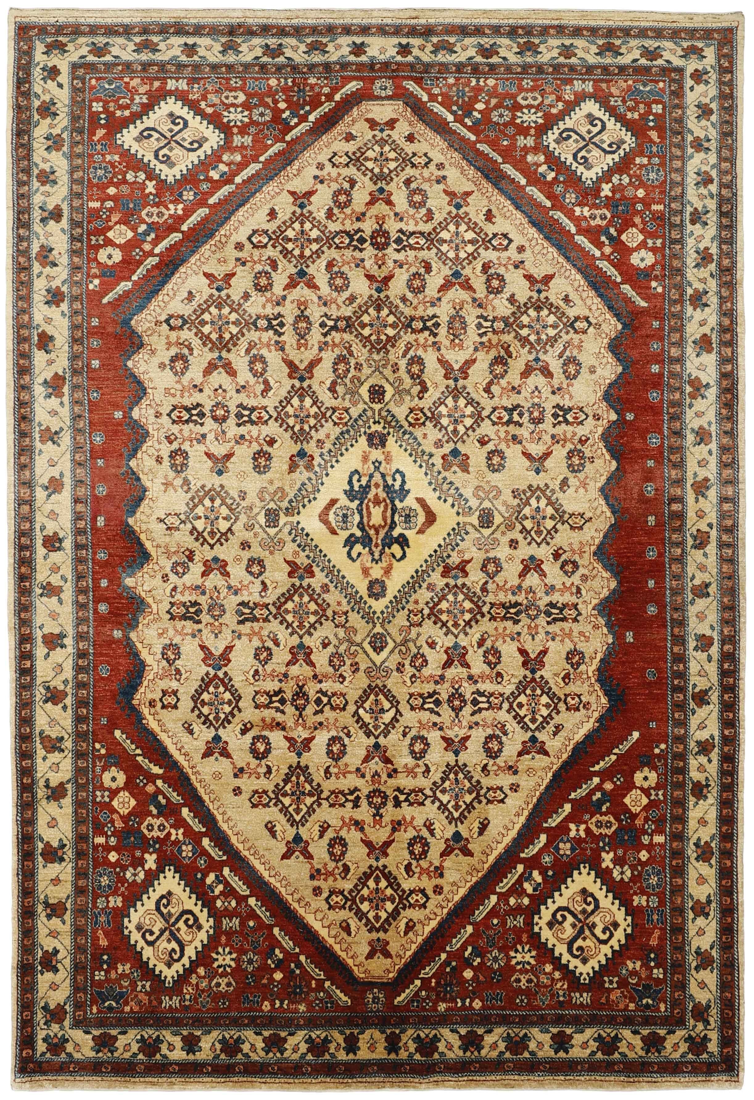 multicoloured Persian rug with tribal geometric design
