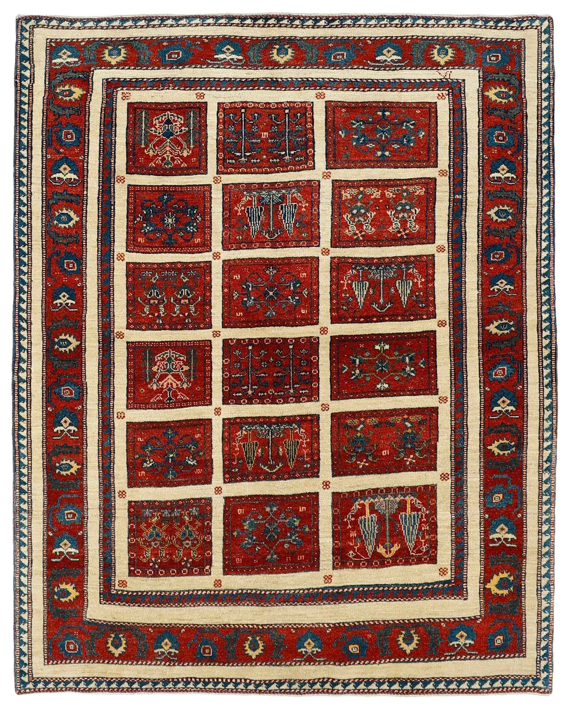 multicoloured Persian rug with tribal geometric design