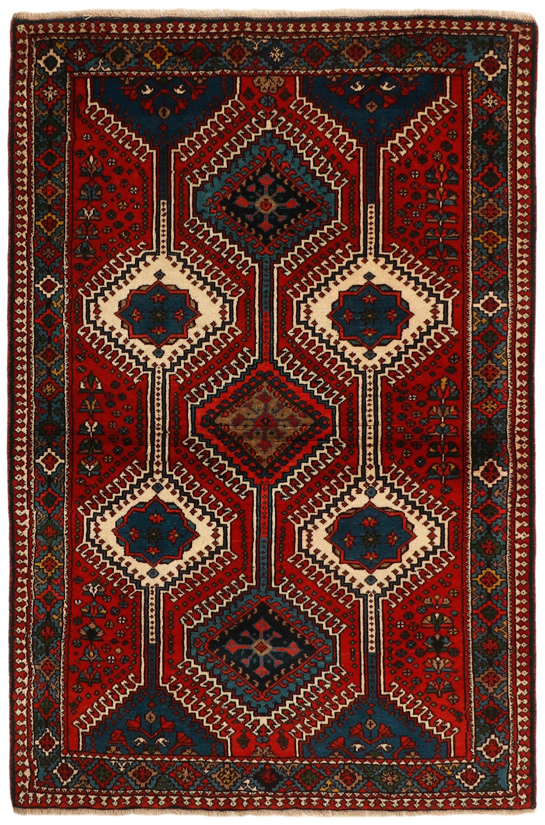 red authentic persian rug with a traditional design
