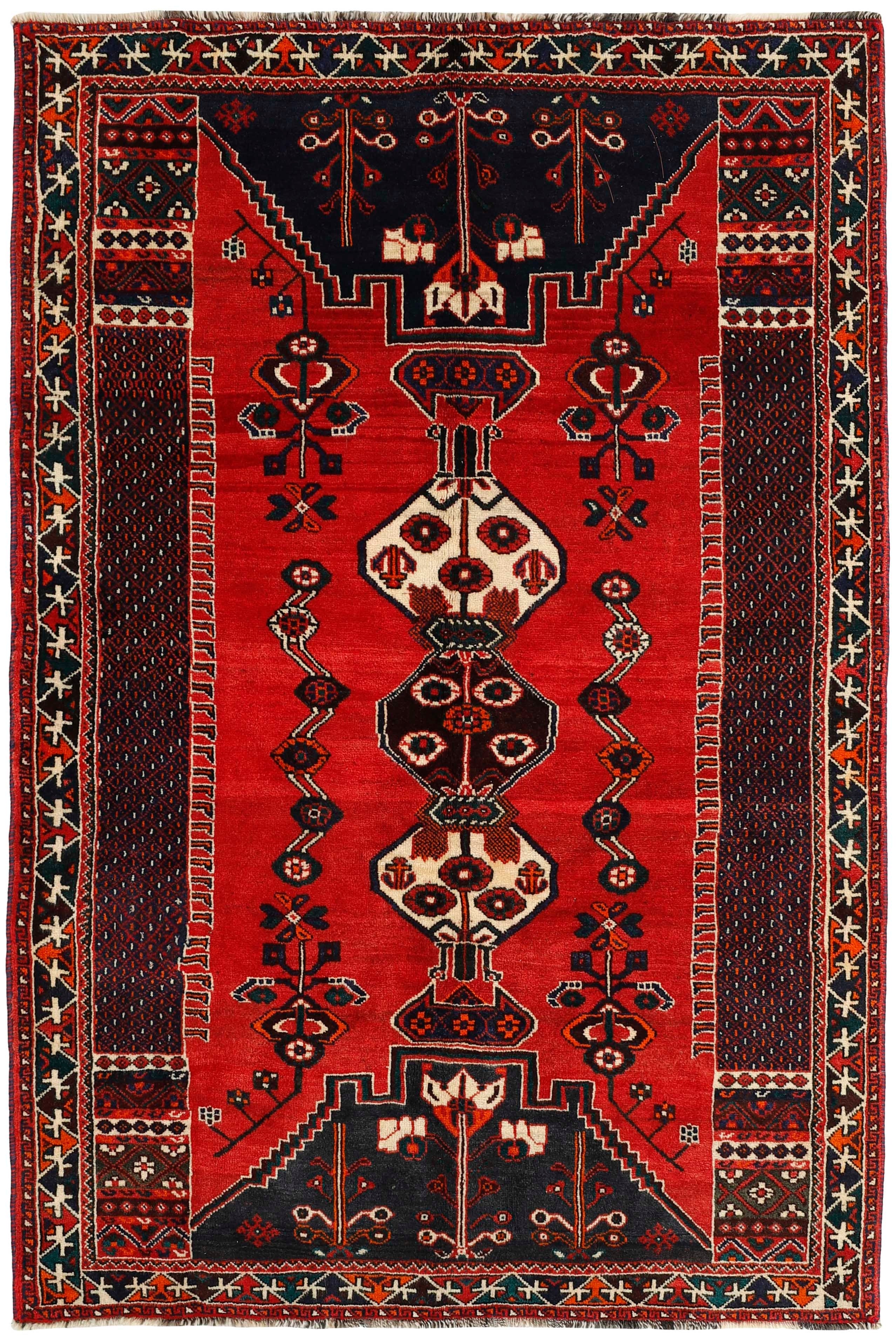 red and black persian rug with geometric design