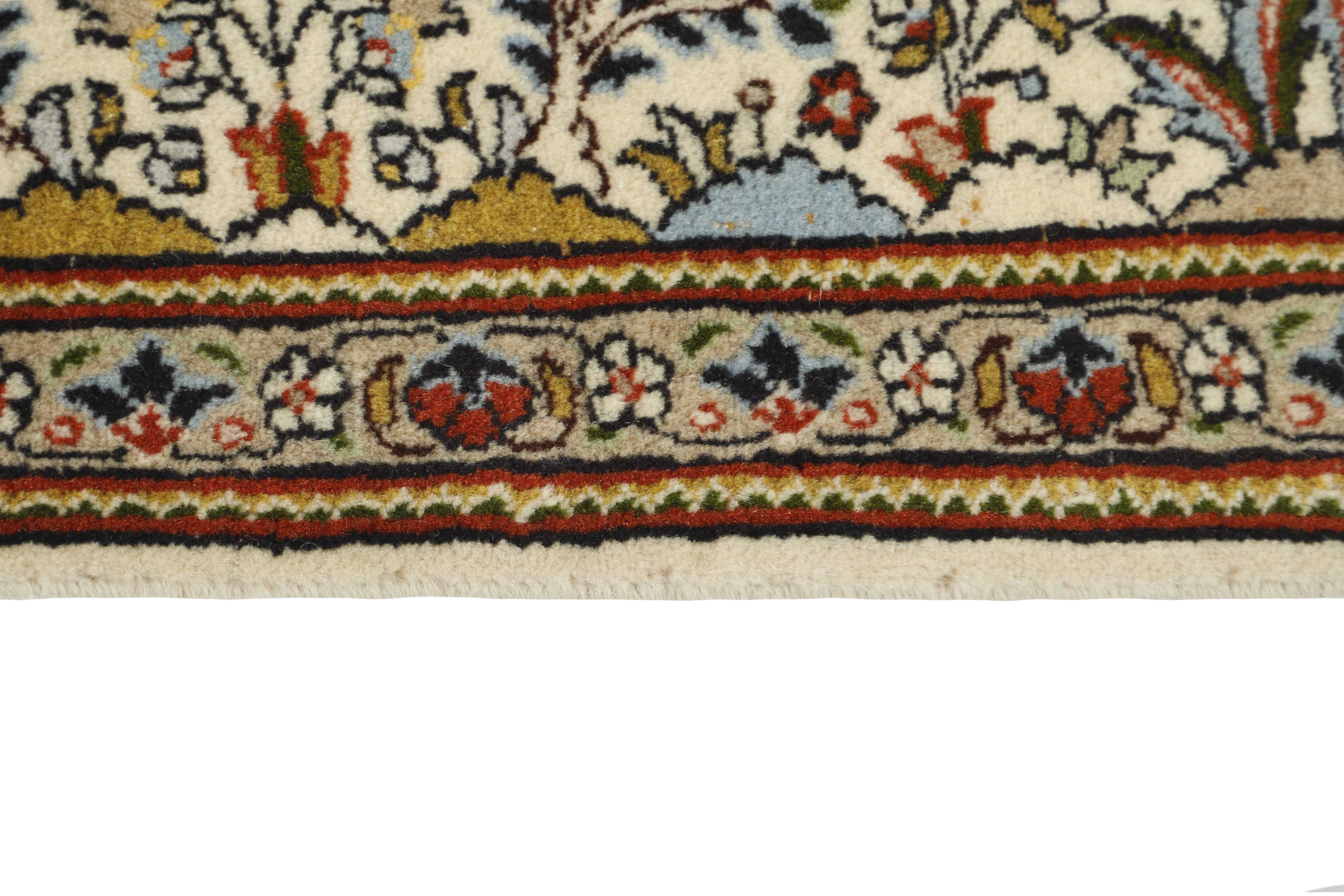 authentic persian rug with floral pattern in beige