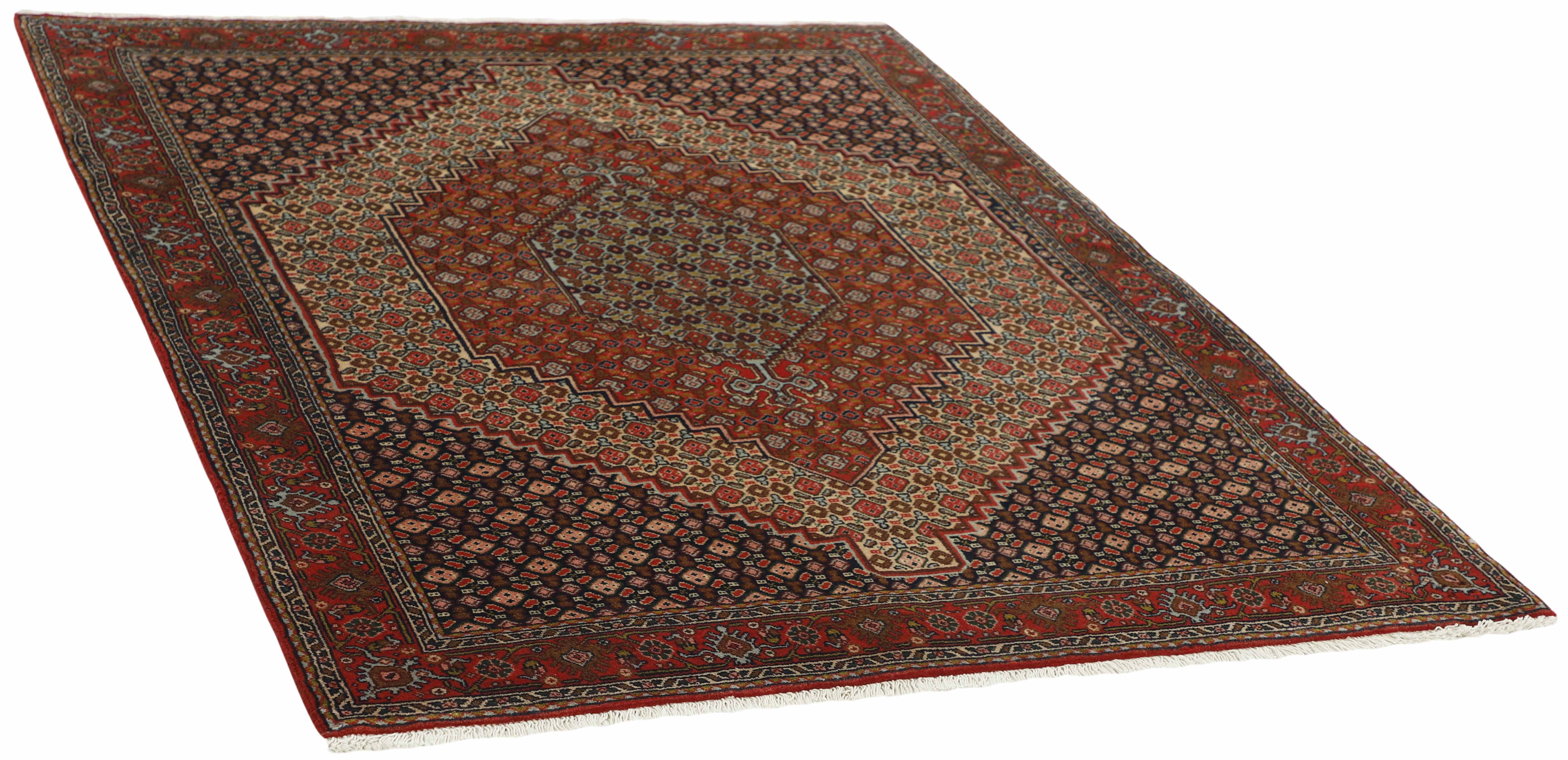authentic persian rug with a traditional geometric design in red