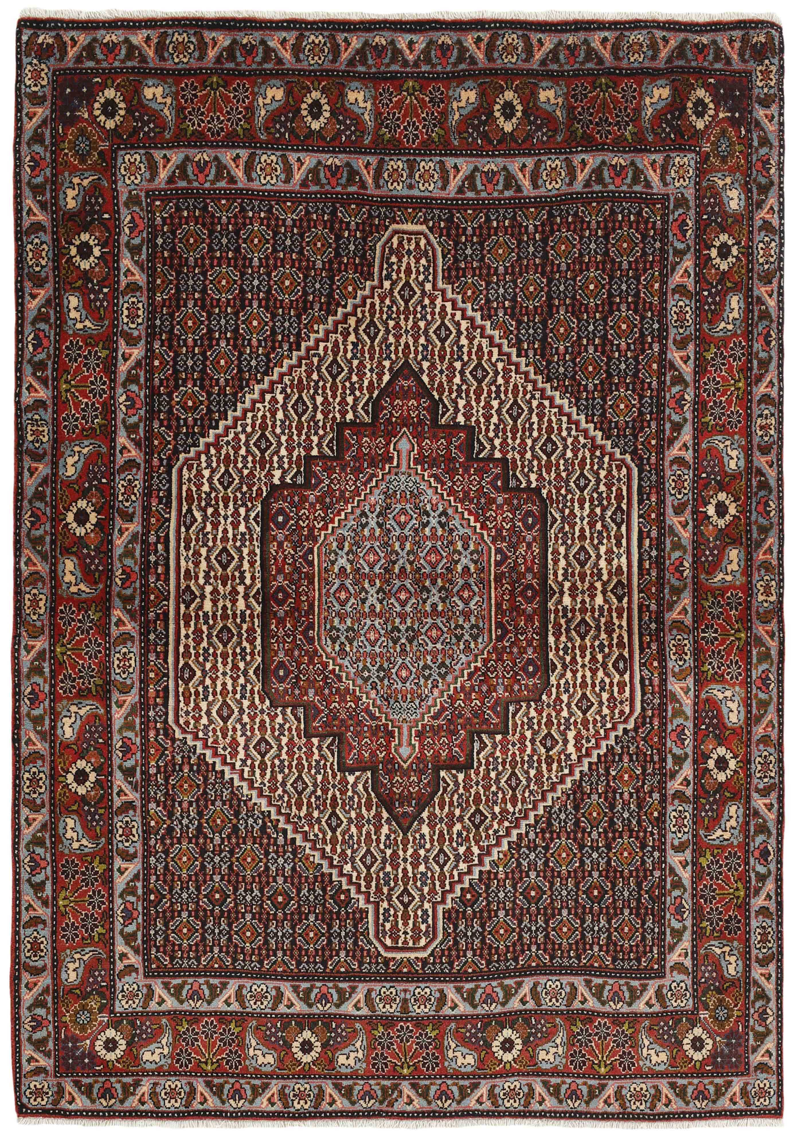 authentic persian rug with a traditional geometric design in red